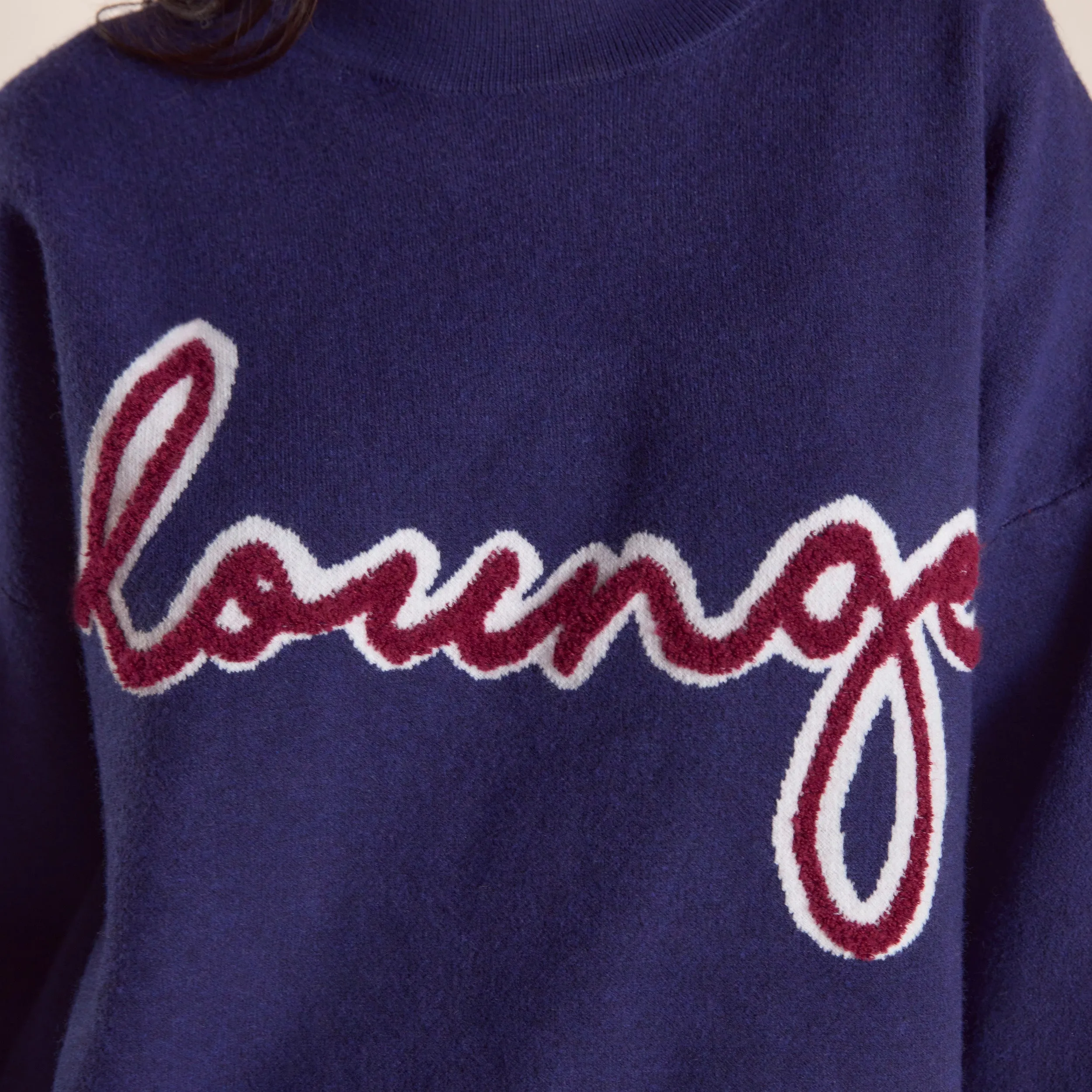 Essential Relaxed Transitional Piece Logo Knitted Crew Neck Jumper - Navy