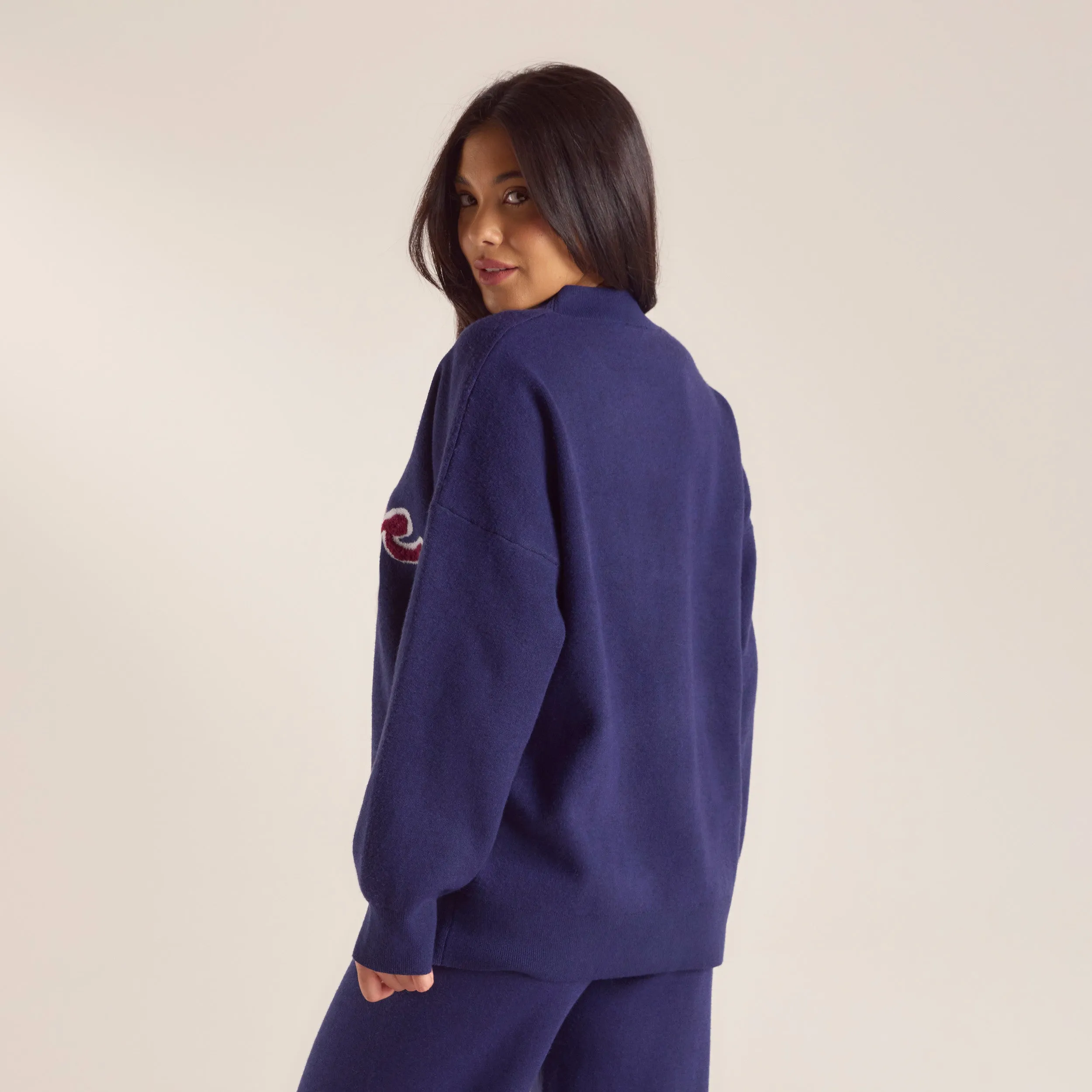 anti pill coating Logo Knitted Crew Neck Jumper - Navy