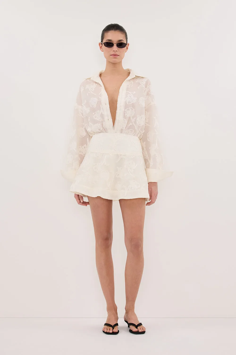 AZALEA OFF WHITE JACQUARD LONG SLEEVE SHIRT Sustainable Packaging