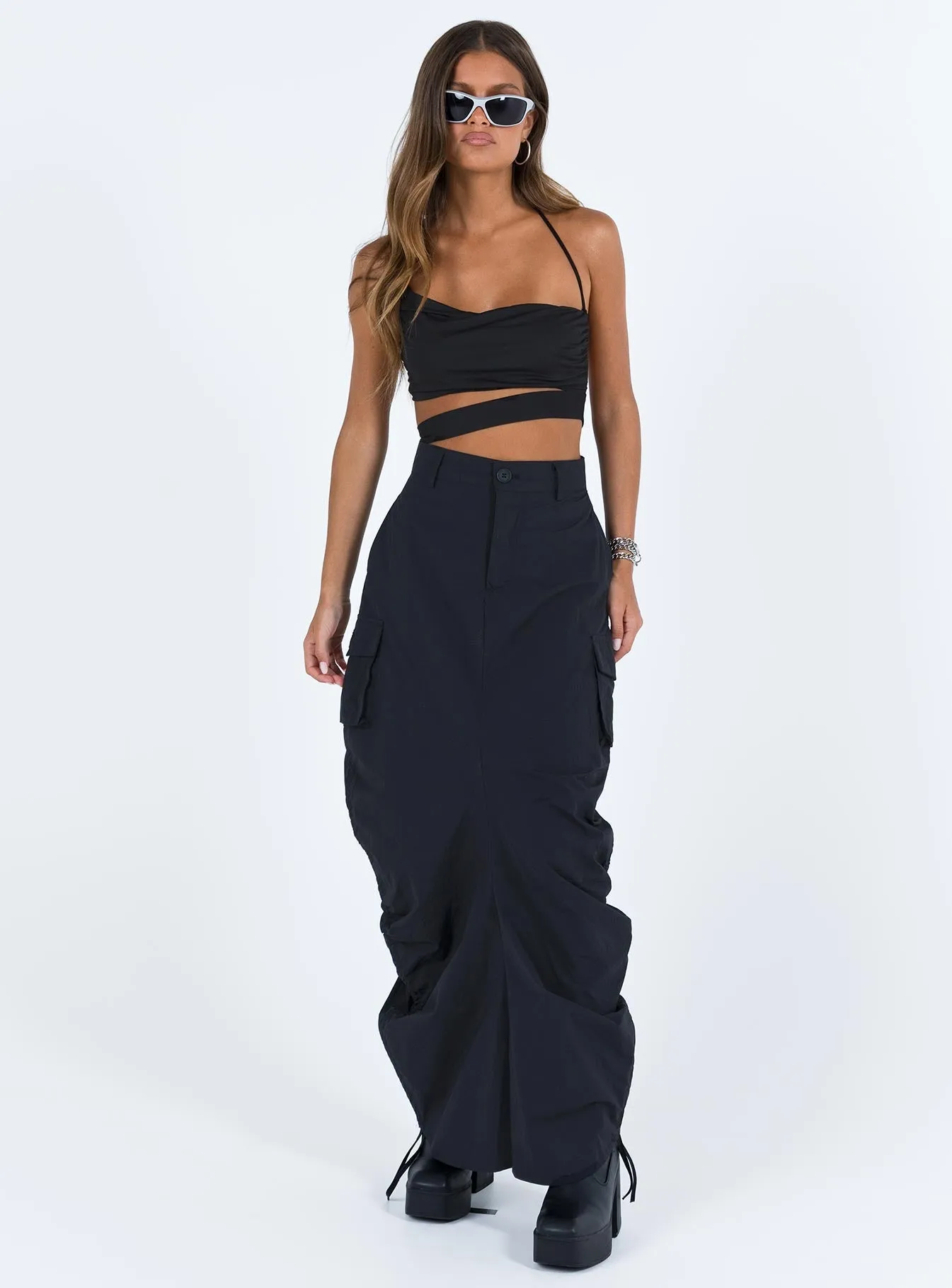 Baird Cargo Maxi Skirt Black Minimalist fashion