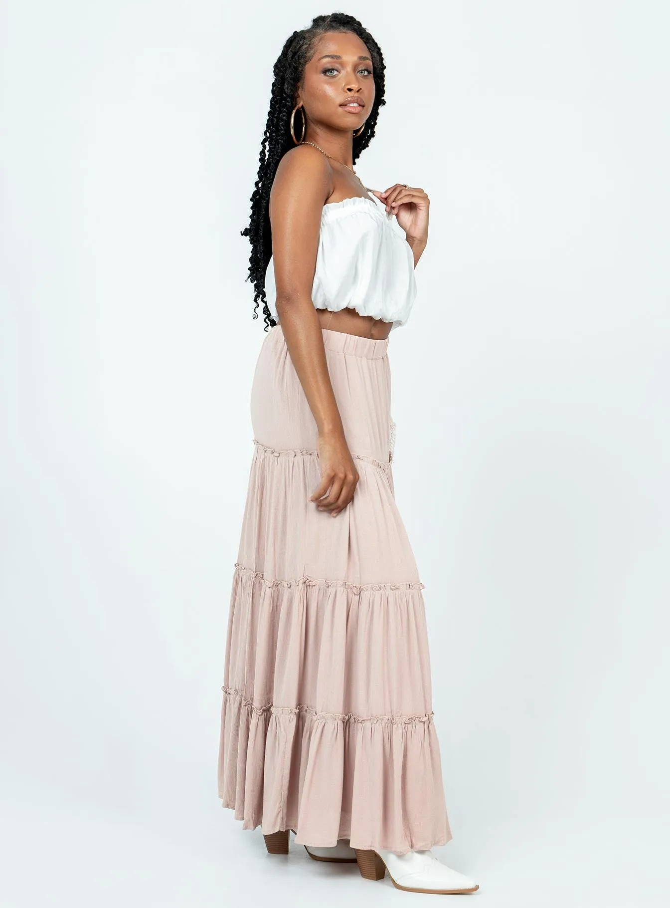 Hand Stitched Miriah Maxi Skirt Beige