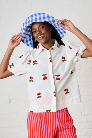 Soft Wear Collared formality Balloon Sleeve Shirt in Cherry