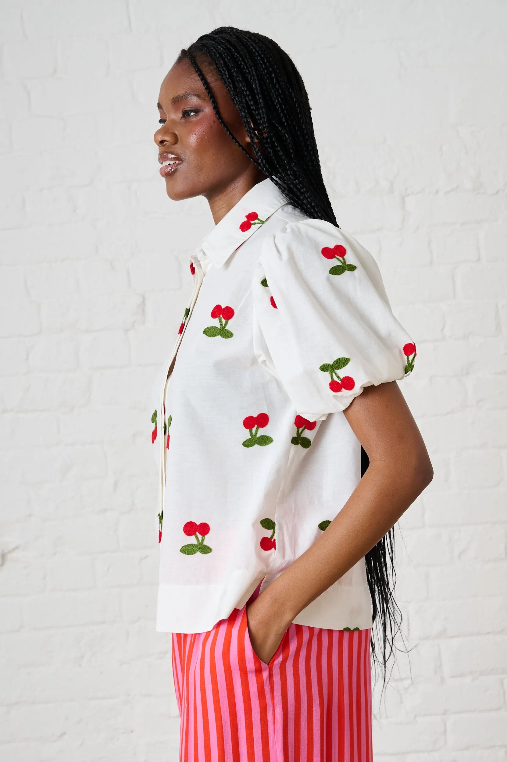 Cozy Comfort Fit Balloon Sleeve Shirt in Cherry