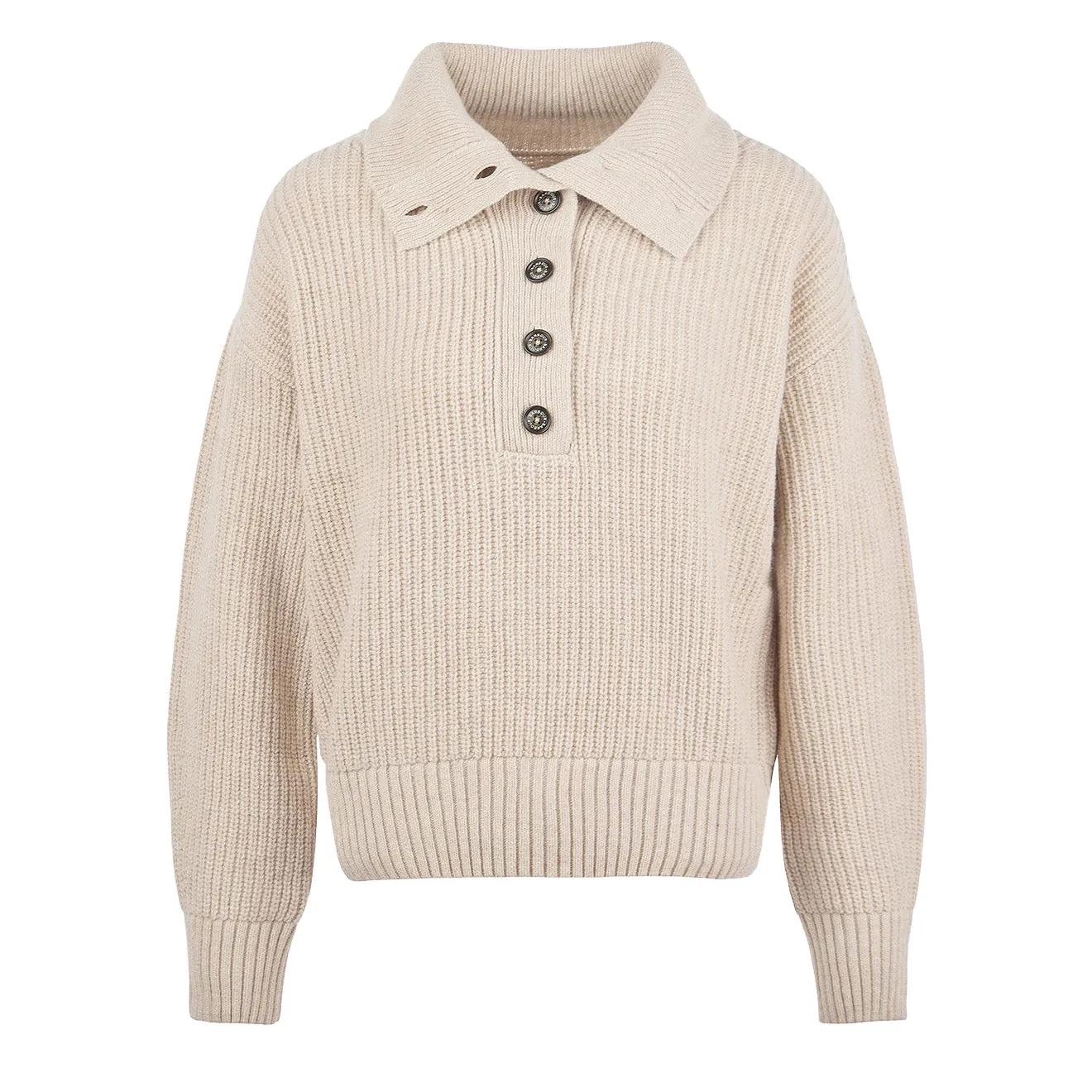 WaffleKnit Texture Thermochromic Fiber Applications Barbour Womens Yarrow Knitted Jumper Oatmeal