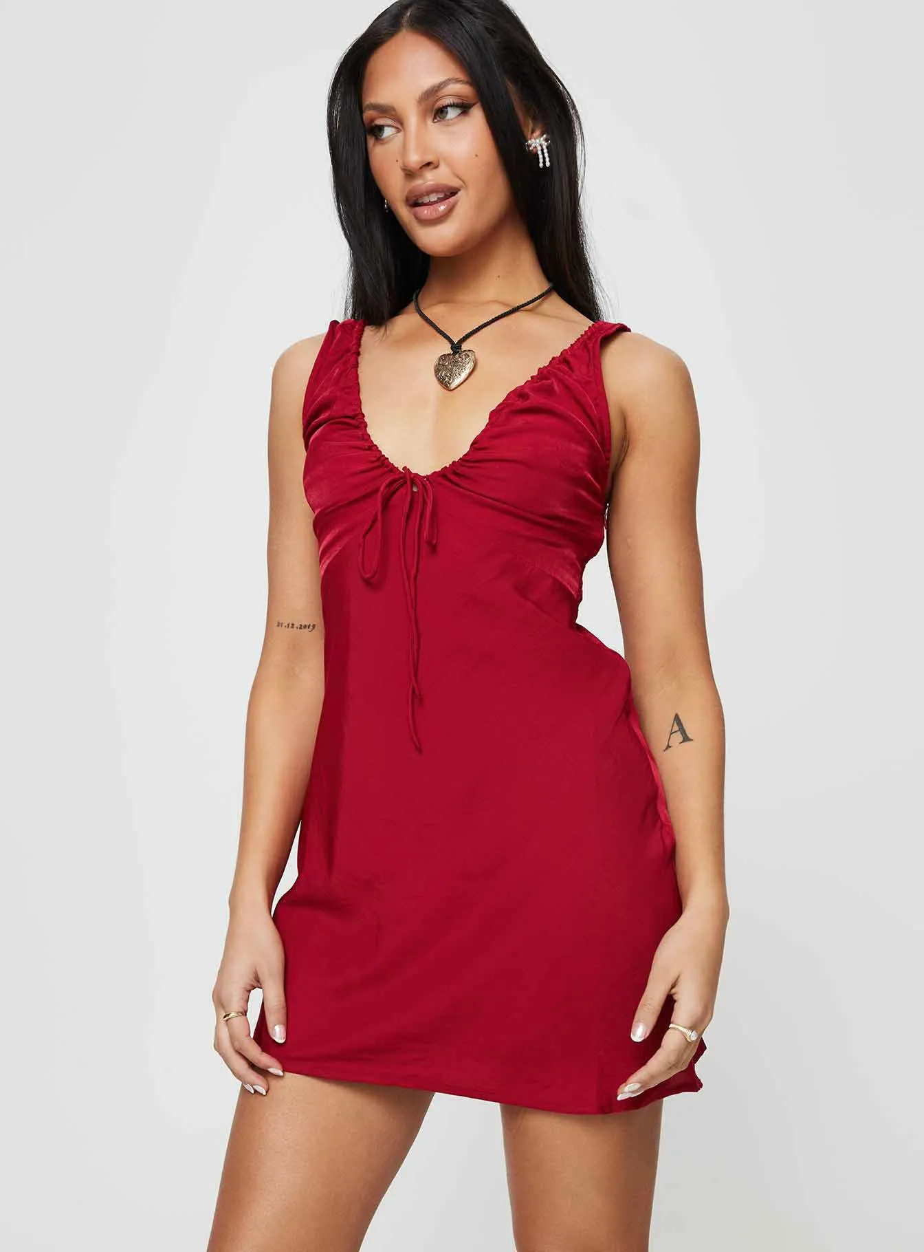 Pure Stitch Bareena Mini Dress Burgundy
