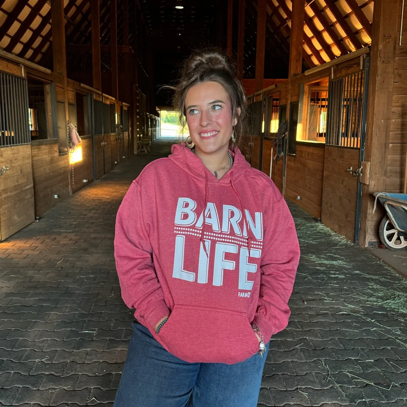 Barn Life Hoodie Red product embroidery artistry product luxury factor
