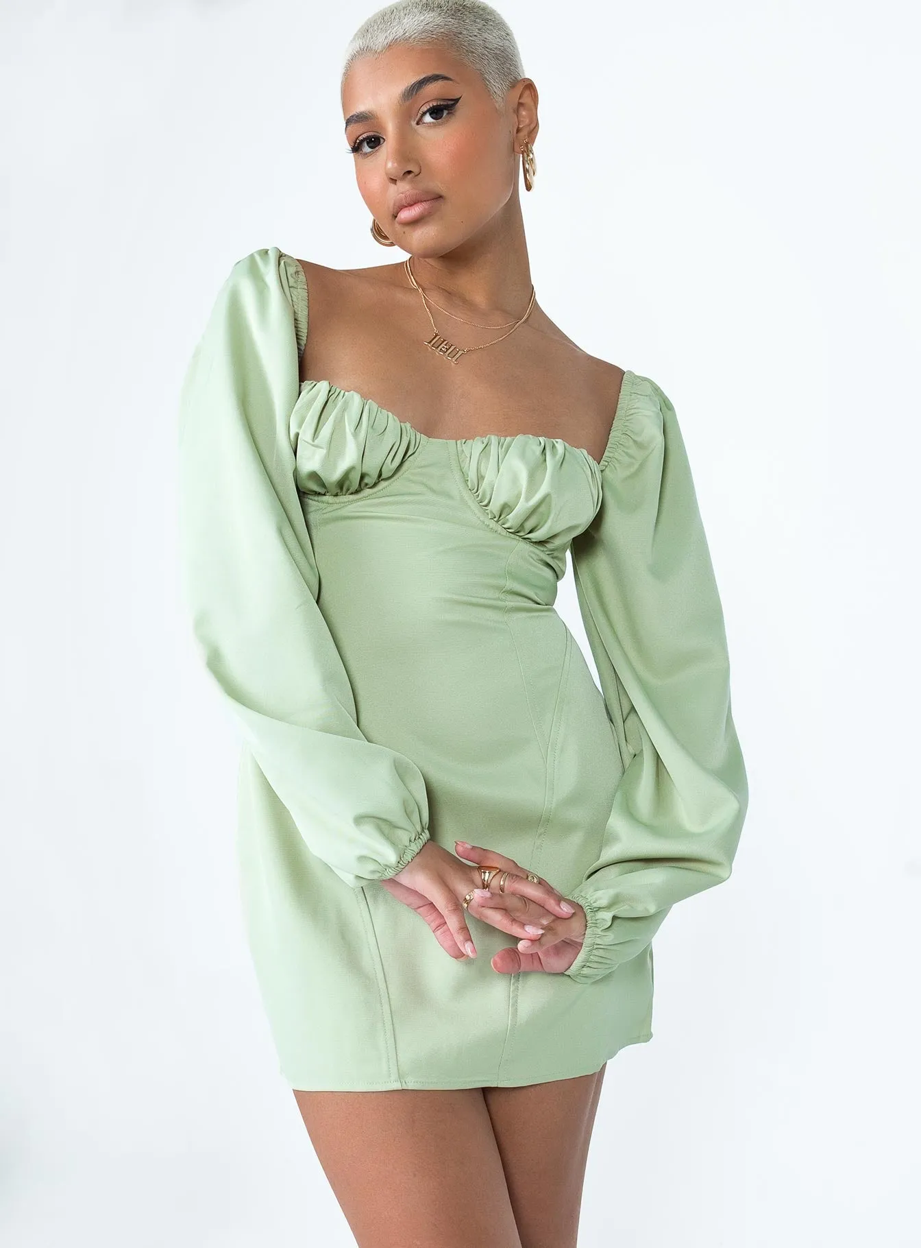 Gentle Glow Versatile Layer Wear Be Mine Long Sleeve Mini Dress Green