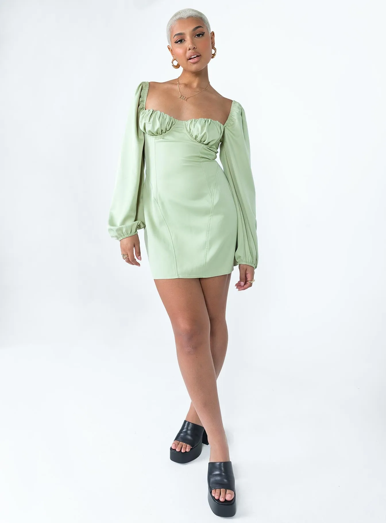 WaterRepellentCoating Urban Line Be Mine Long Sleeve Mini Dress Green