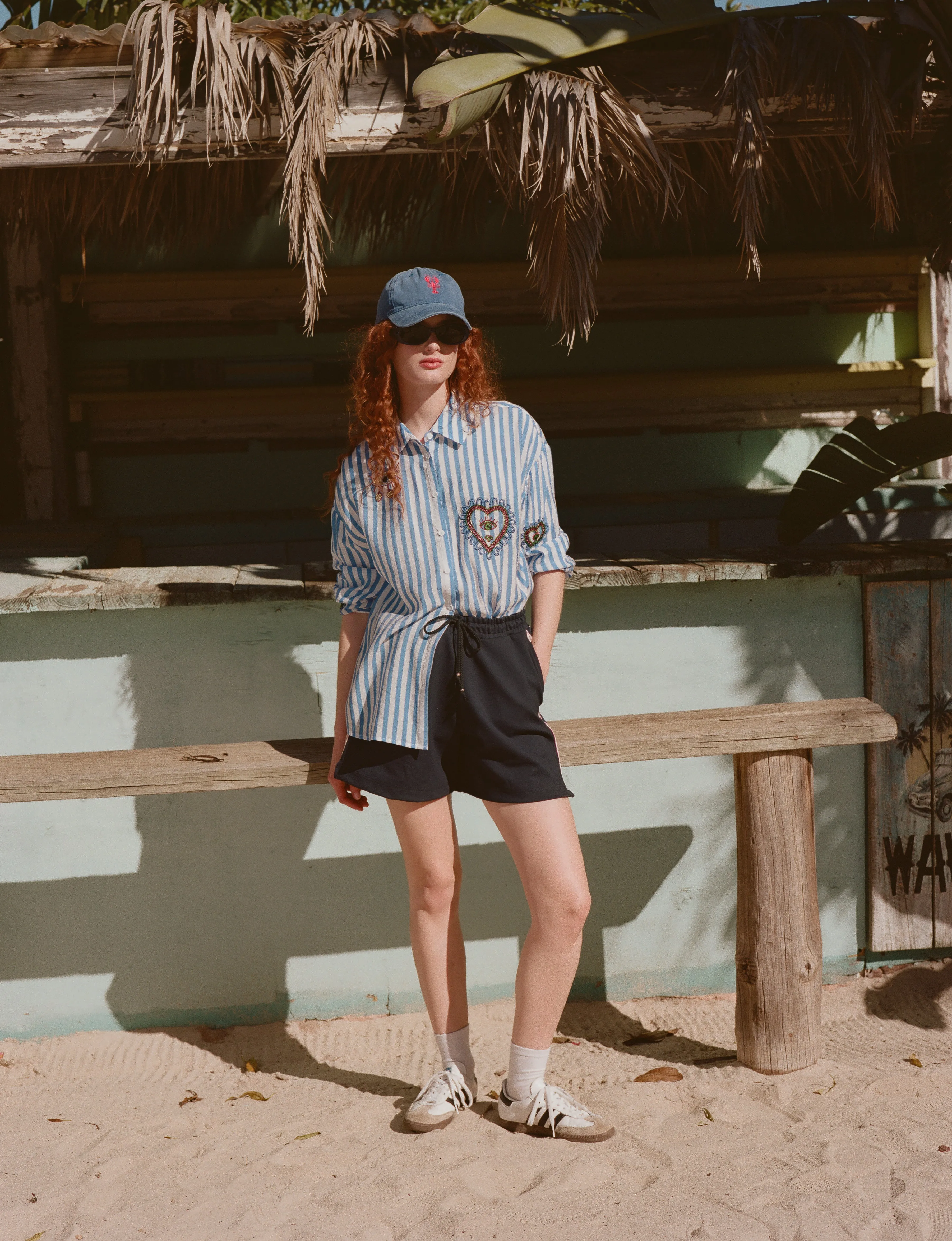 Beaded Shirt in Blue Stripe Anti Bacterial Treatment Trendy Wearable