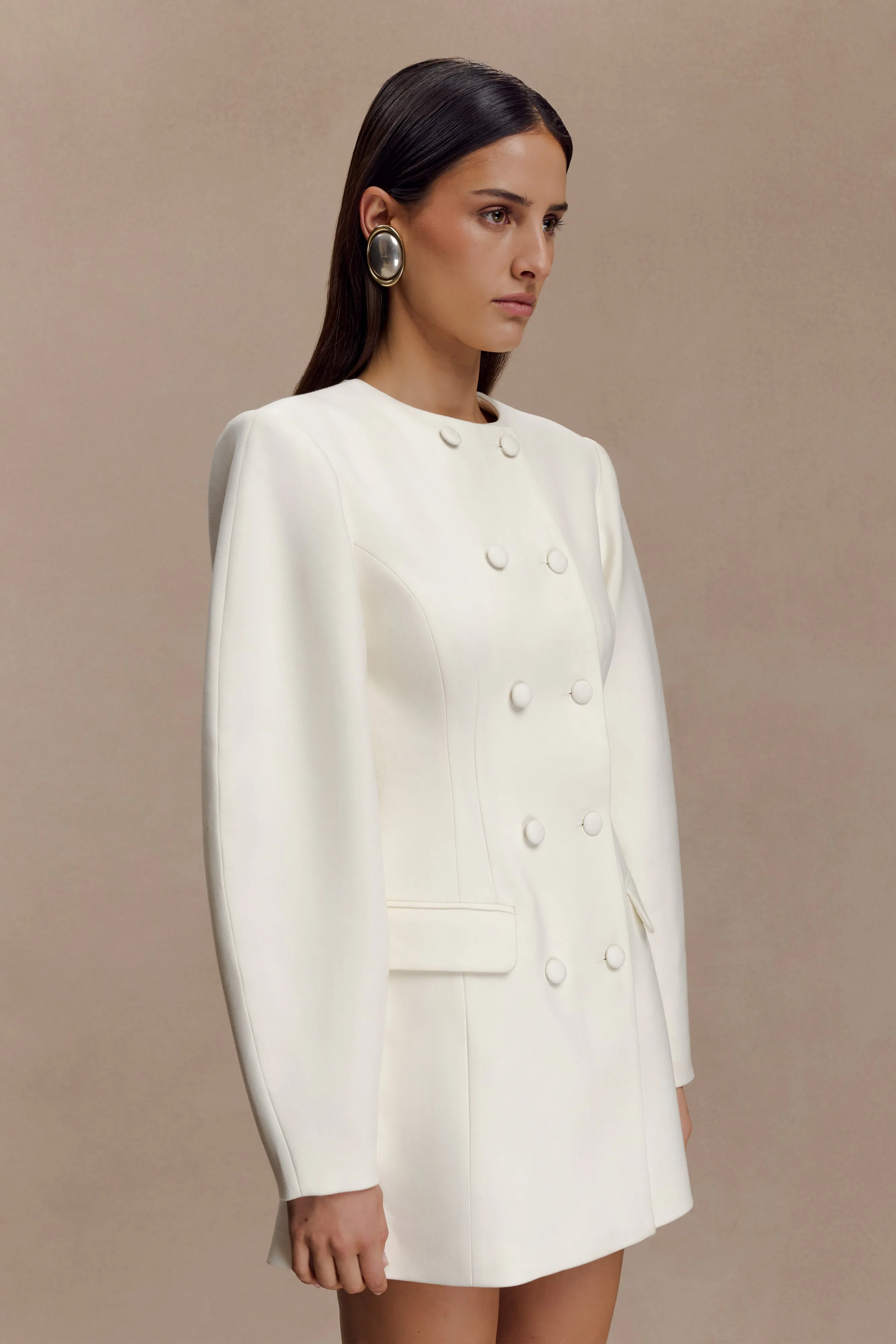 Beatrice Blazer Mini Dress - Ivory Flexible Hem Adjustment Clean Edge Piece