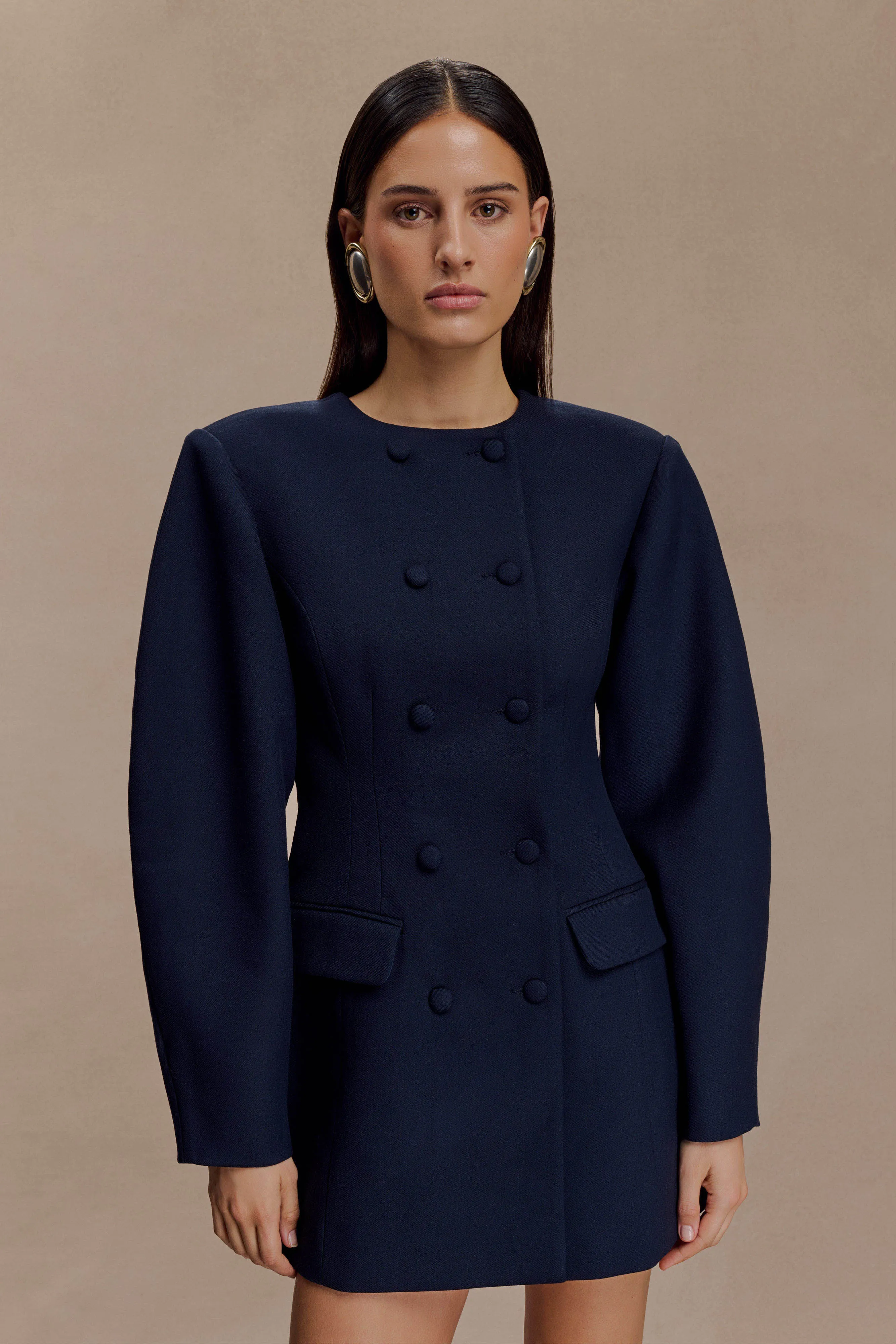 Beatrice Blazer Mini Dress - Navy wrinkle free