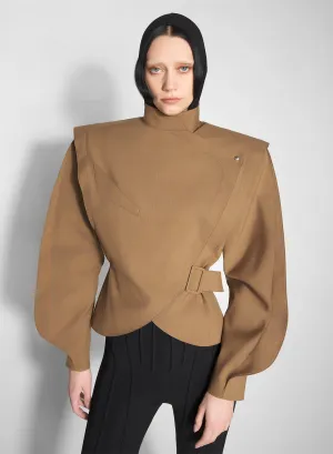 beige asymmetric officer jacket Snow Day Collapsible Packable Style