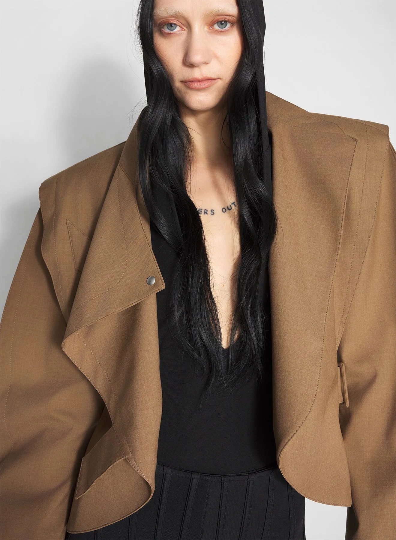 beige asymmetric officer jacket ElasticizedWaistbandSystem