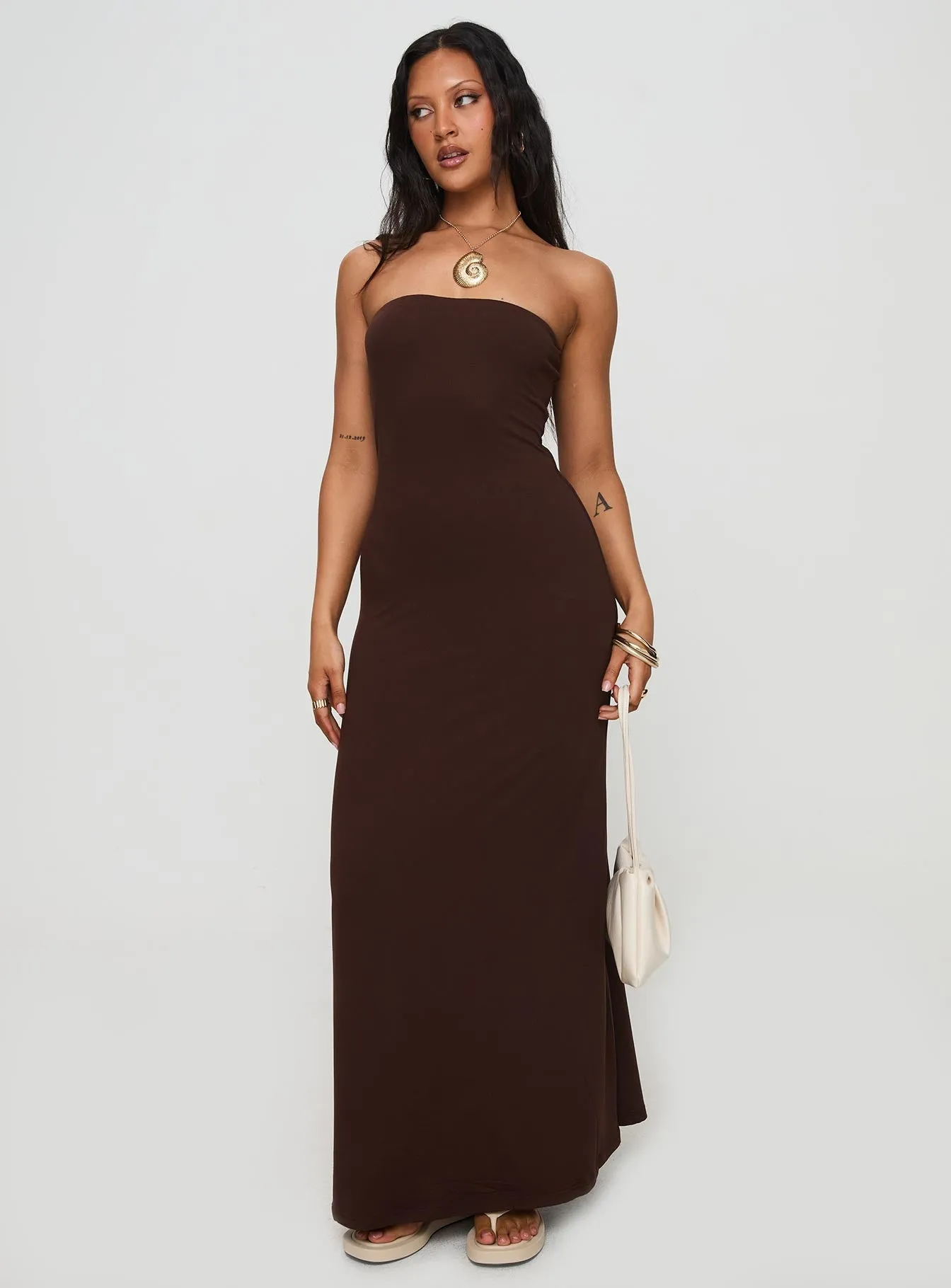 Glamorous look Bellaire Strapless Maxi Dress Brown
