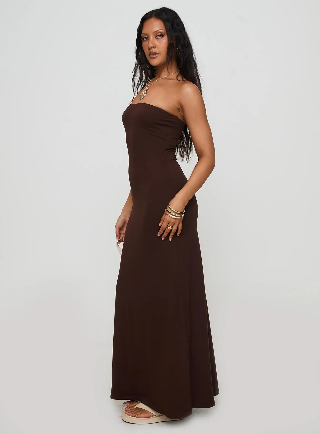 Statement-Piece Bellaire Strapless Maxi Dress Brown