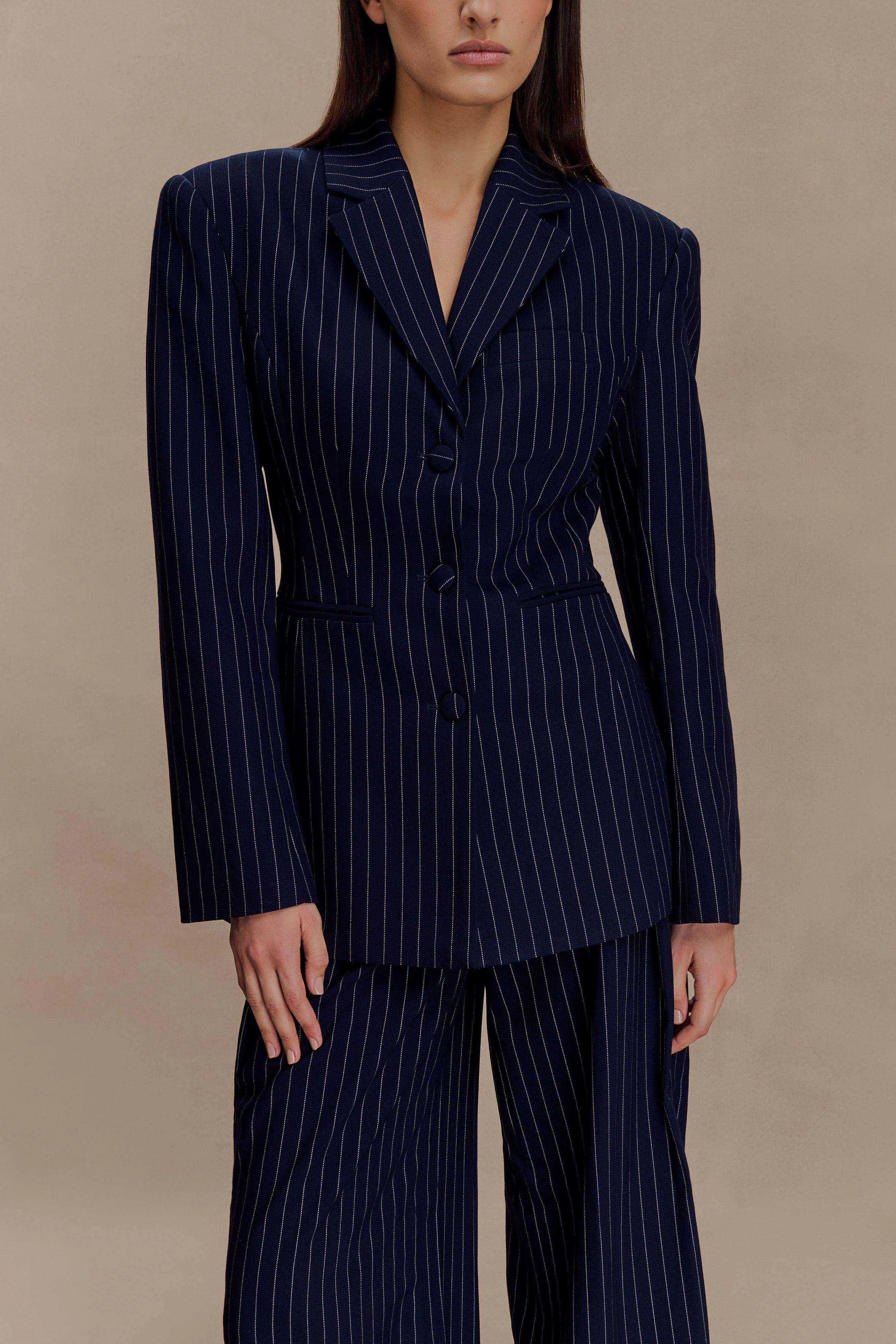 AntiStaticFinish Bellamy Cinched Blazer - Navy Pinstripe