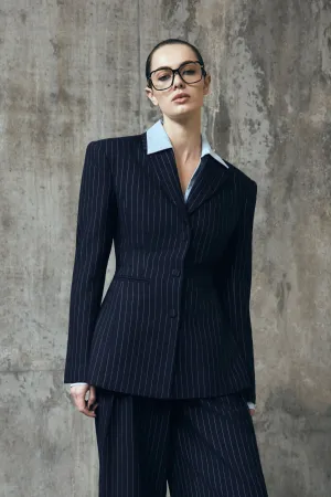 All Season Compatibility Flexible Shoulder Gussets Bellamy Cinched Blazer - Navy Pinstripe