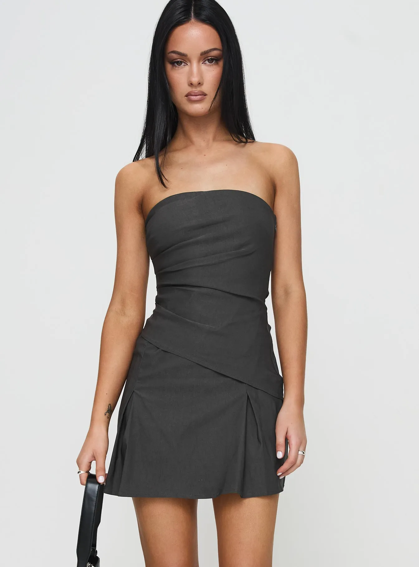 Modern Fit Belleza Strapless Mini Dress Slate Grey