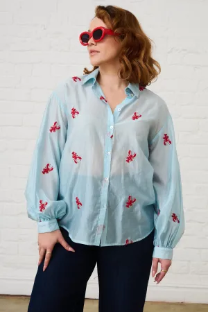 Bellow Sleeve Shirt in Embroidered Lobster easygoing look Lightweight Fabric
