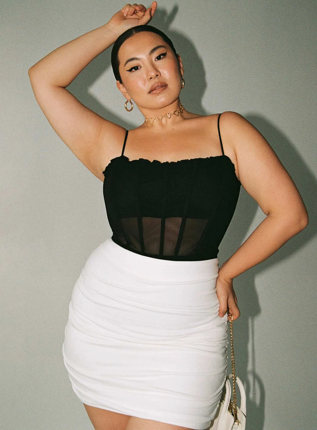 Benji Mini Skirt White Curve Fashion Mood High Elasticity Material