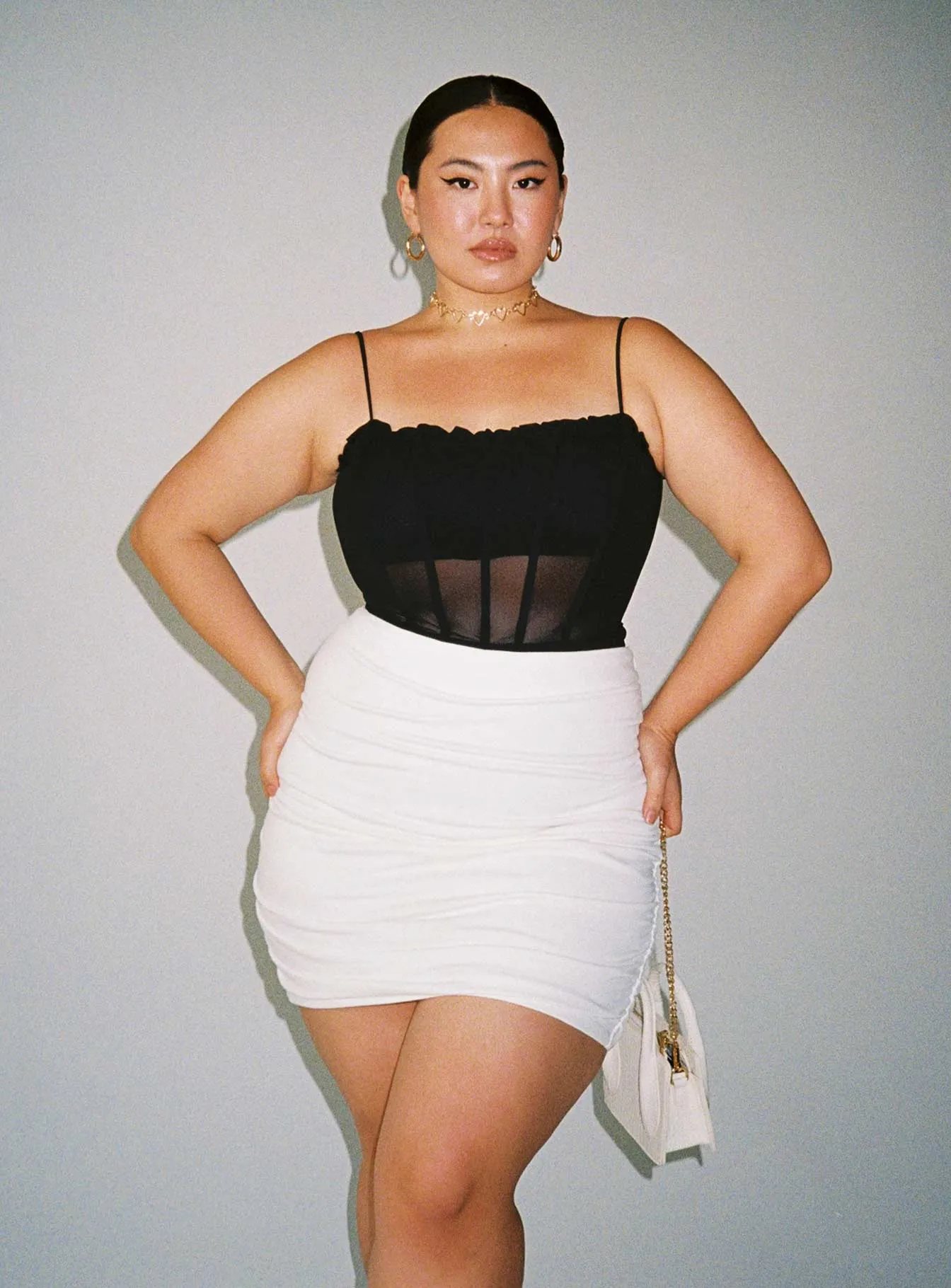 Designer Inspired Benji Mini Skirt White Curve