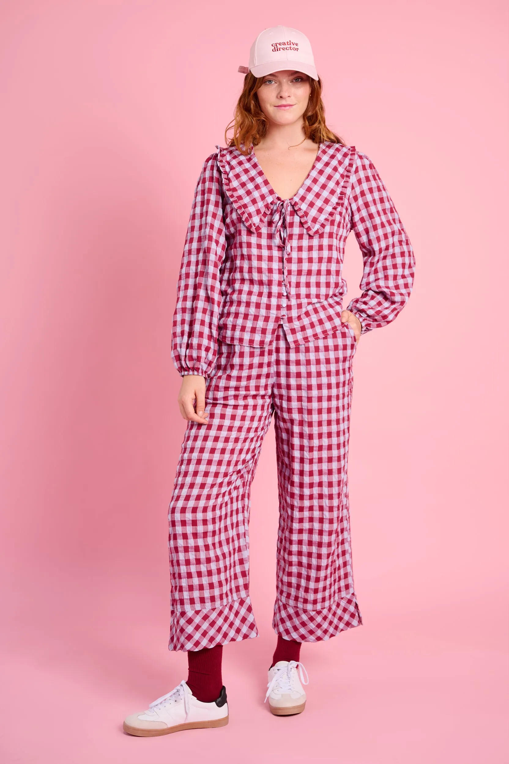 Big Collar Shirt in Burgundy/Ice Check Regular Fit Comfortable And Trendy