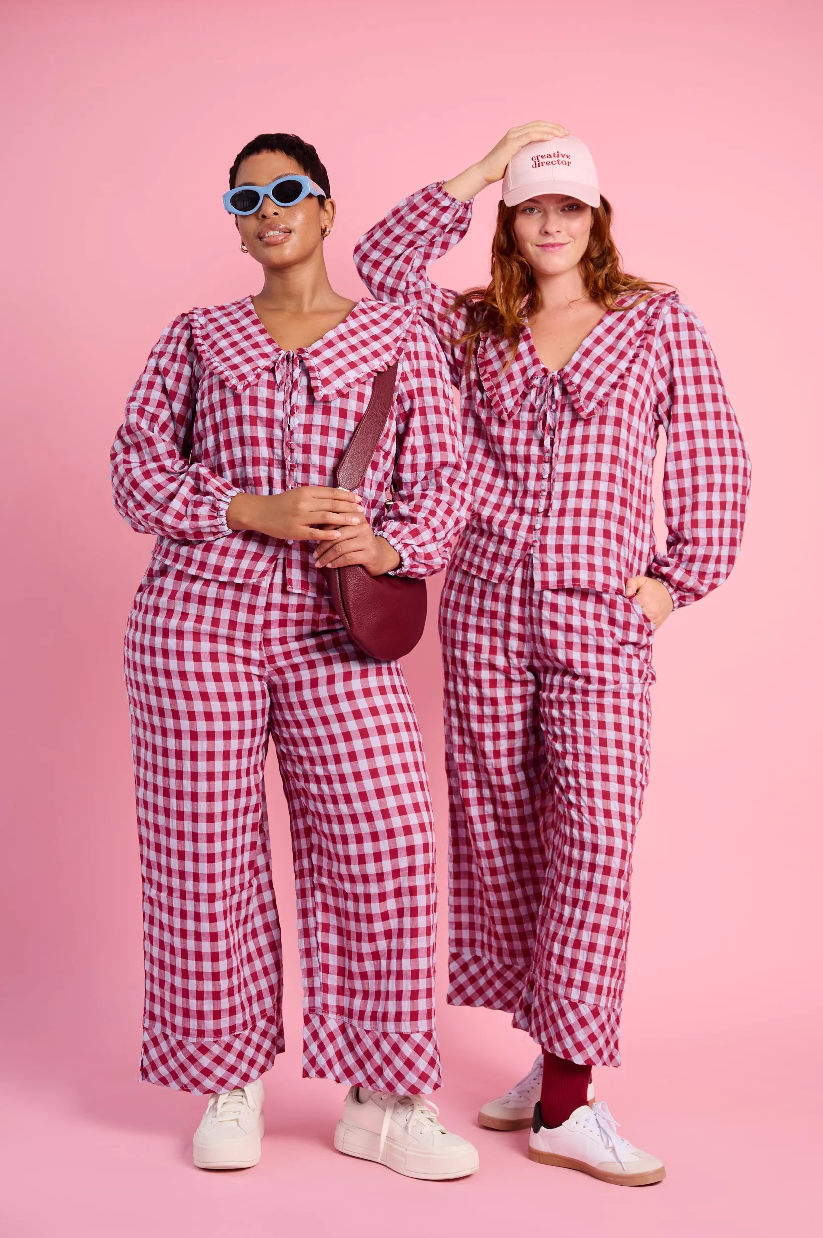 Unisex Core Big Collar Shirt in Burgundy/Ice Check