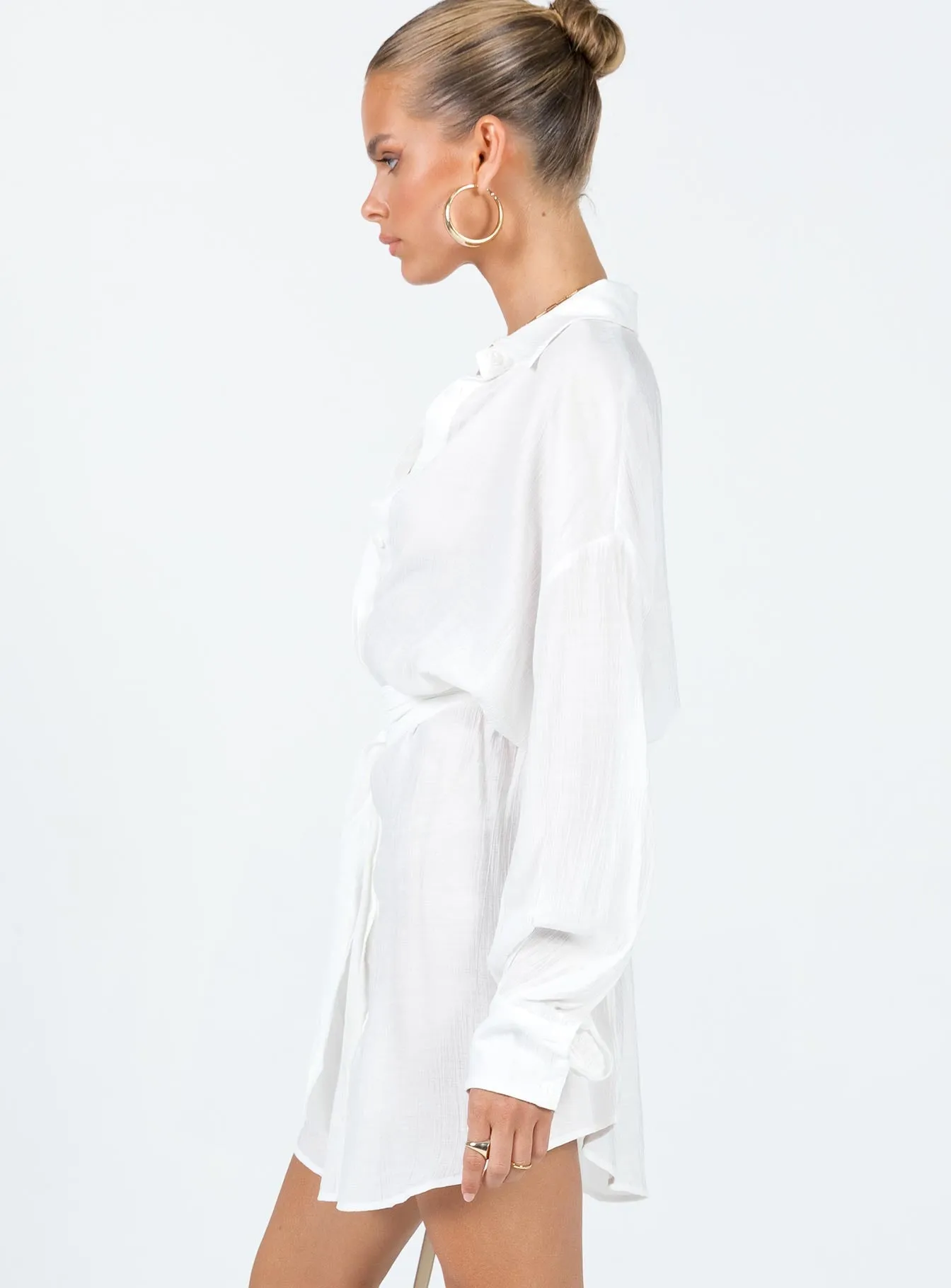 Casual Style Wear Bilari Textured Fabric Shirt Dress White