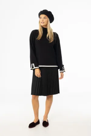 Embossed Detail Black Accordion Microsuede Skirt
