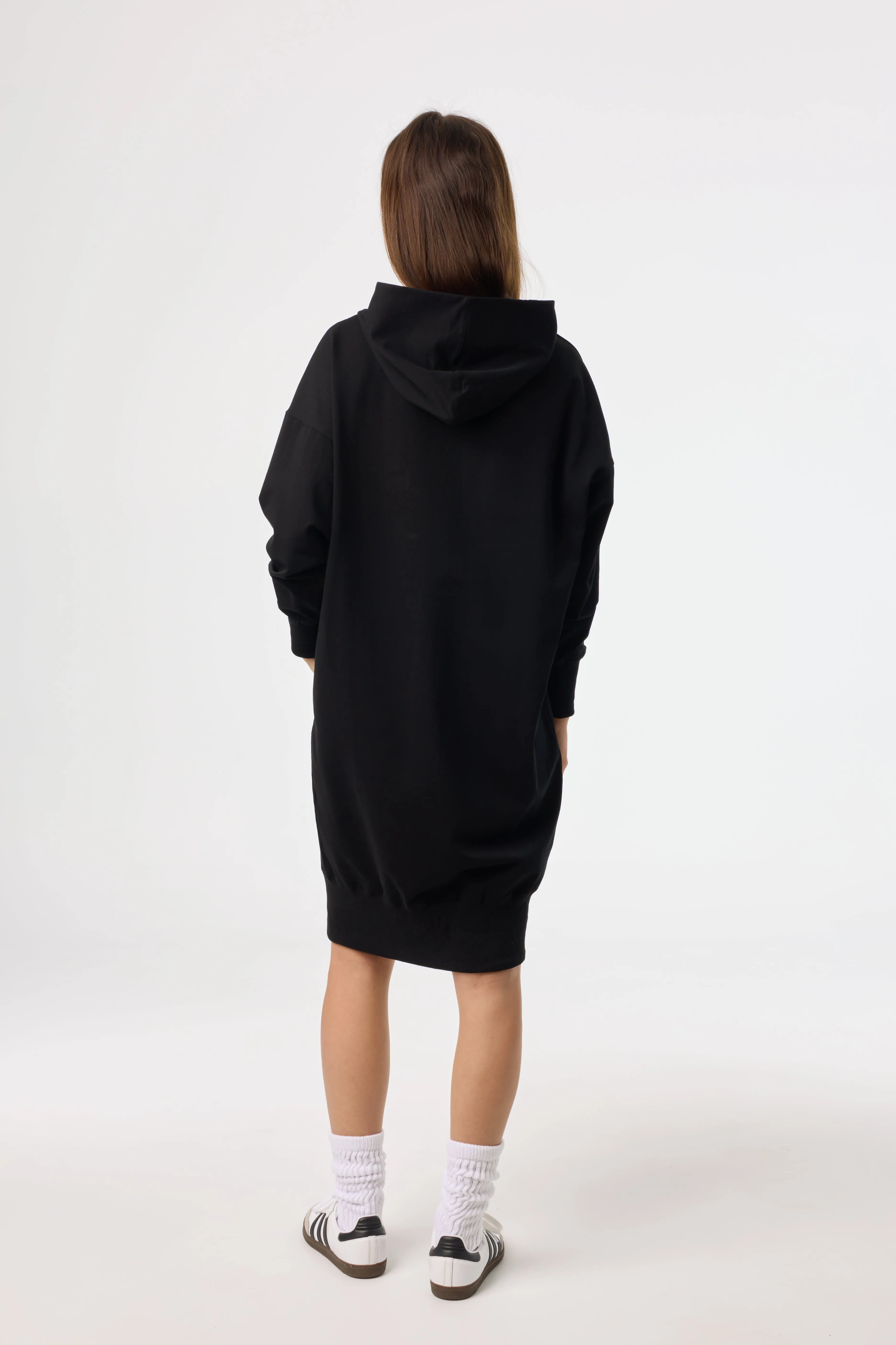 Black and White Zipper Sweatshirt Dress Versatile Layer Layered Wear