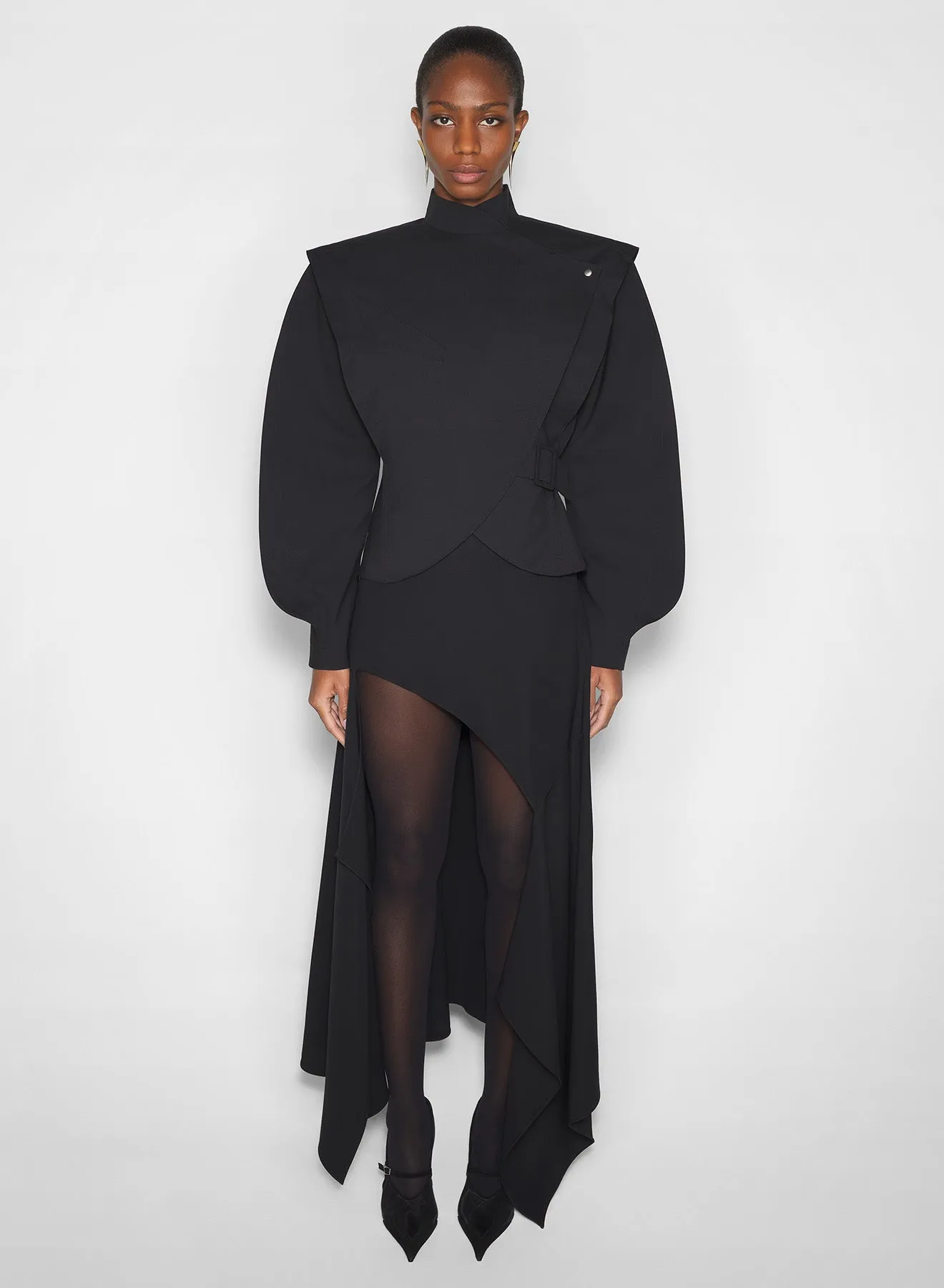 Casual Trend black asymmetric officer jacket