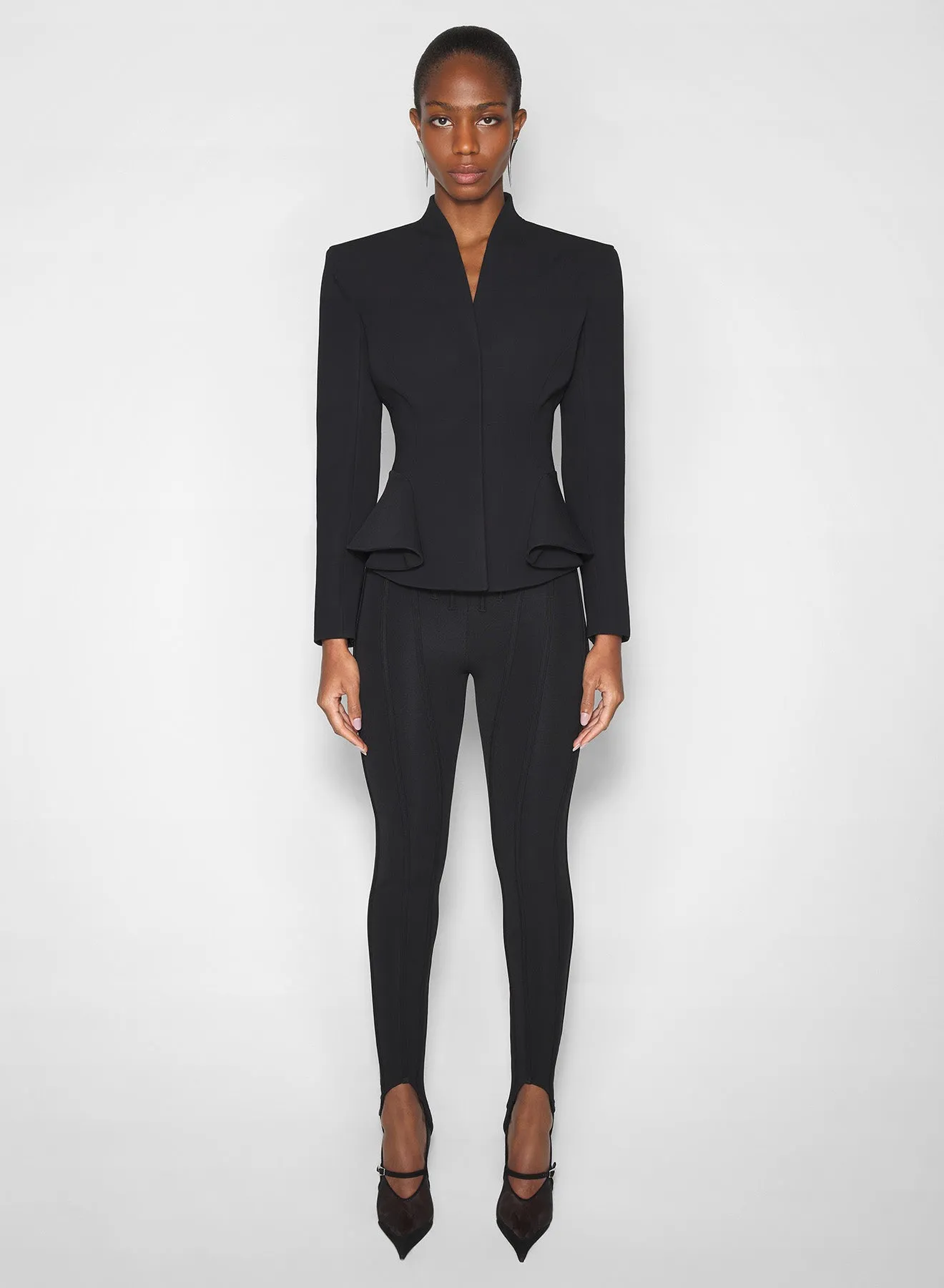 Durable Water Repellent black flared wool jacket