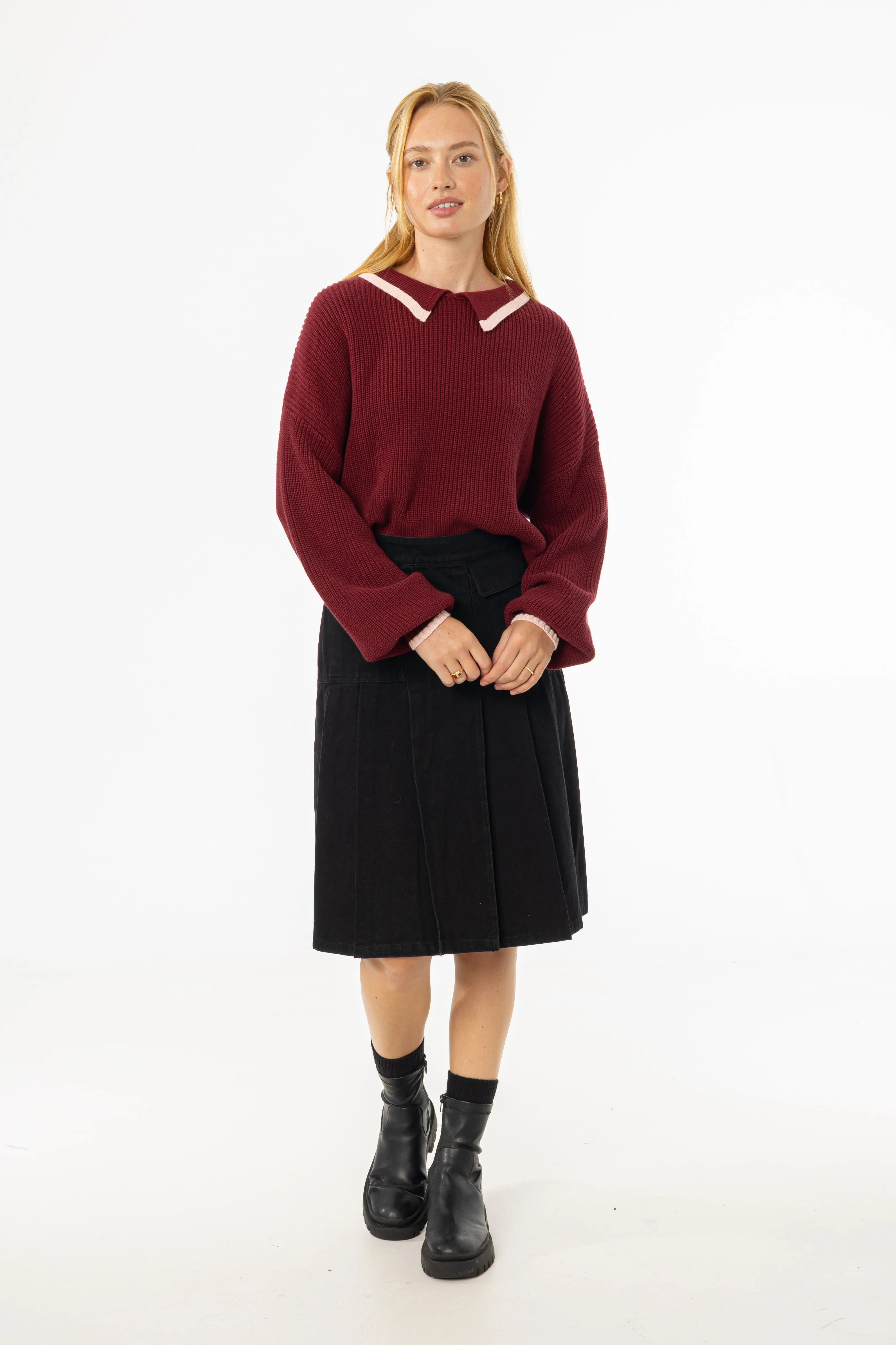 Black Half Pleat Cargo Denim Skirt Fall Favorite Soft Palette