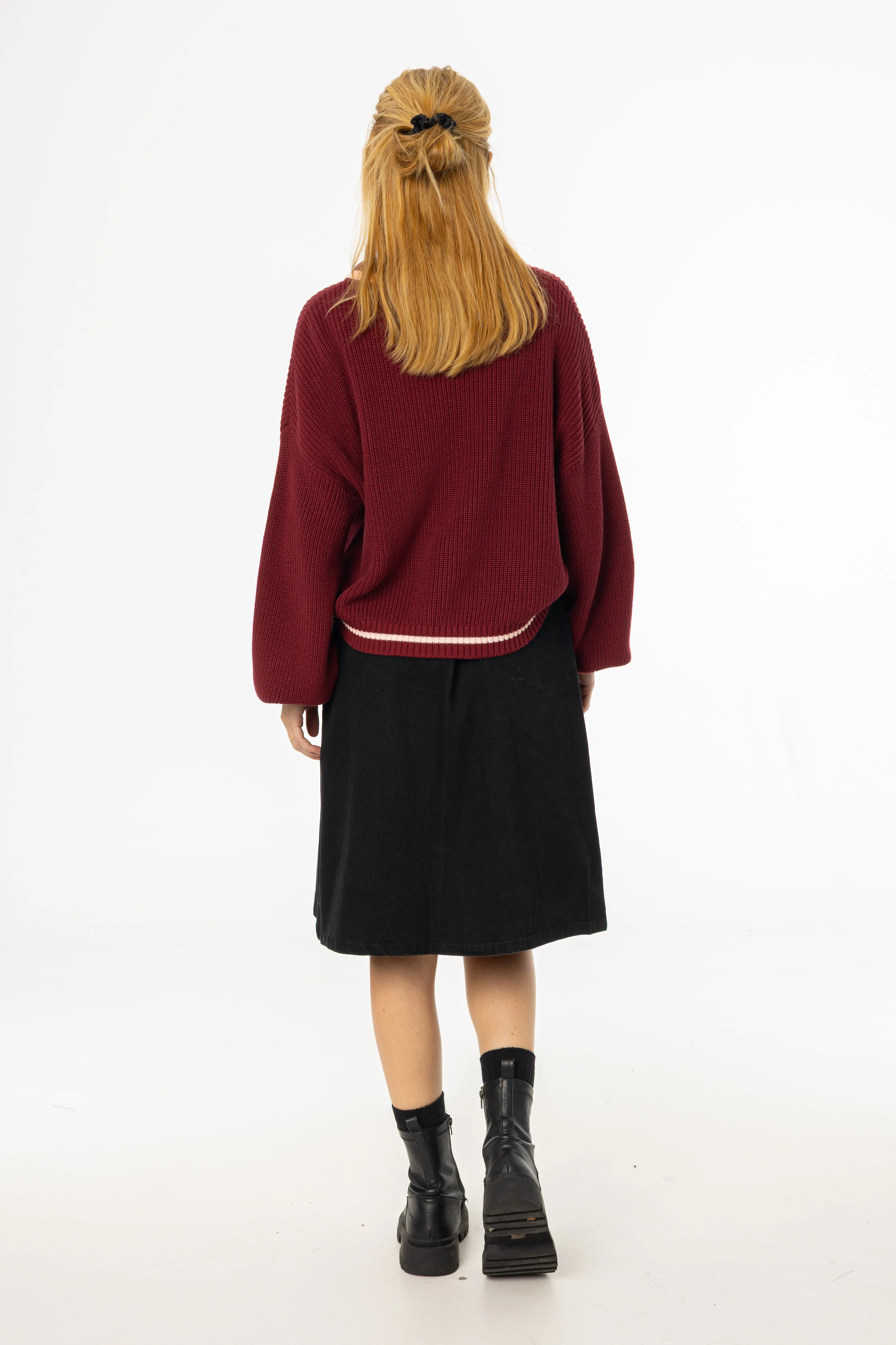 raw hem Black Half Pleat Cargo Denim Skirt