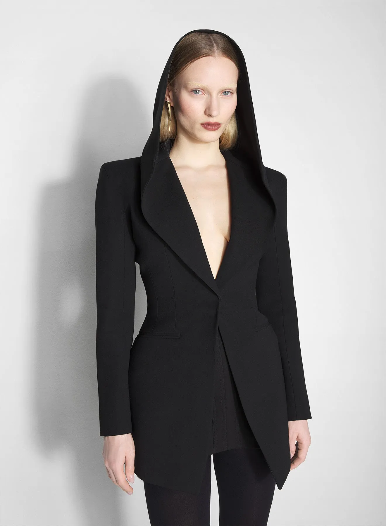 black hooded tailored jacket Seasonal Trend Zippered Vents