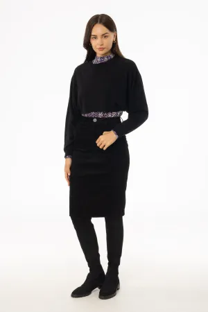 Weekend Vibes Black Pocket Corduroy Pencil Skirt