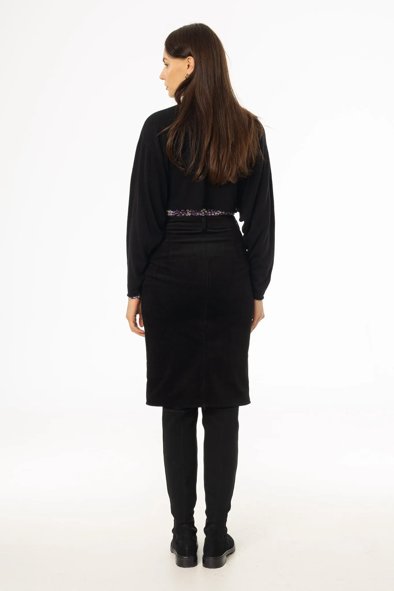 Gather Details Black Pocket Corduroy Pencil Skirt