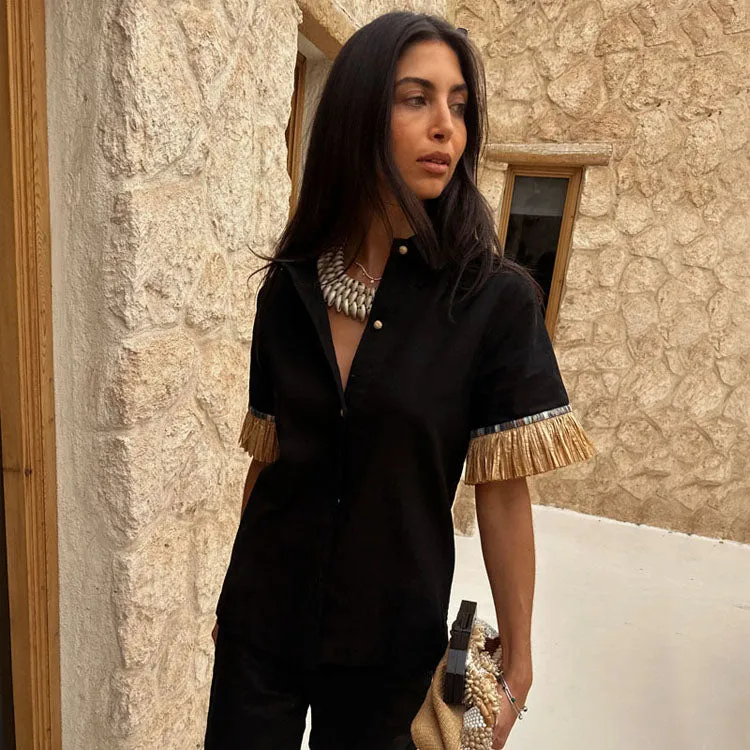 Casual Comfort Wear Odor Resistant Material Black Raffia Shirt