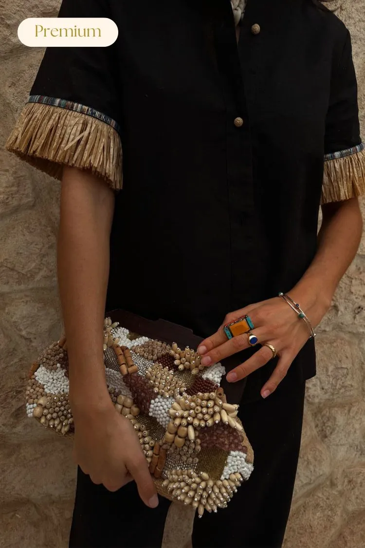 Sleeveless Black Raffia Shirt