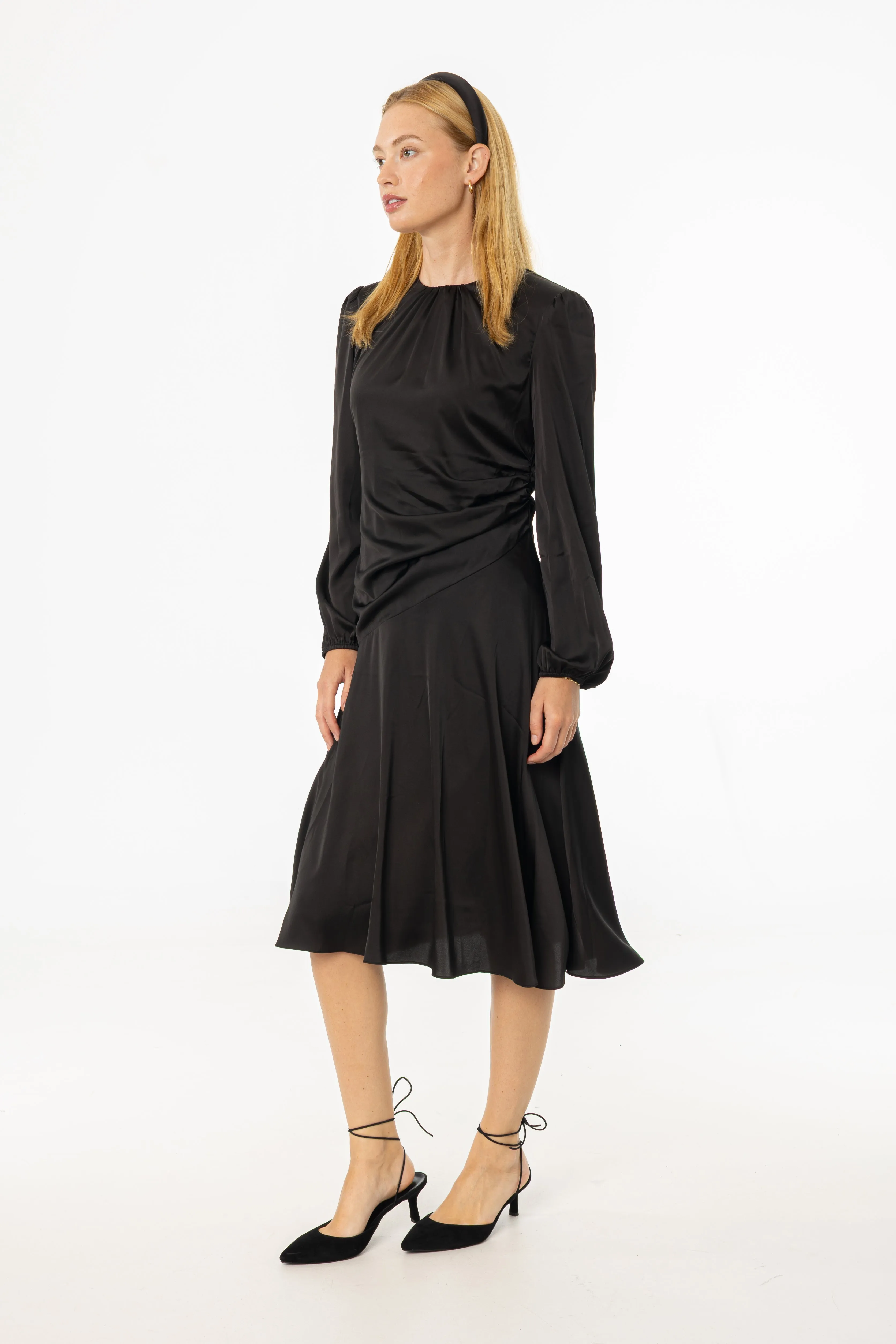 Minimal Motion Black Side Draped Dress