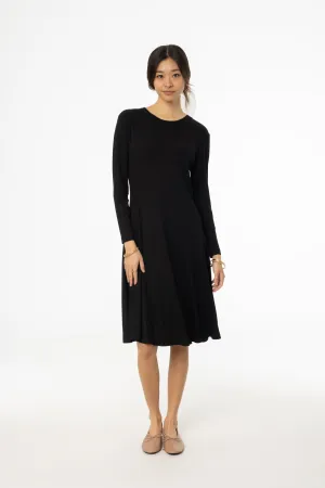 Korean Mood Black Stitched Flare Dress