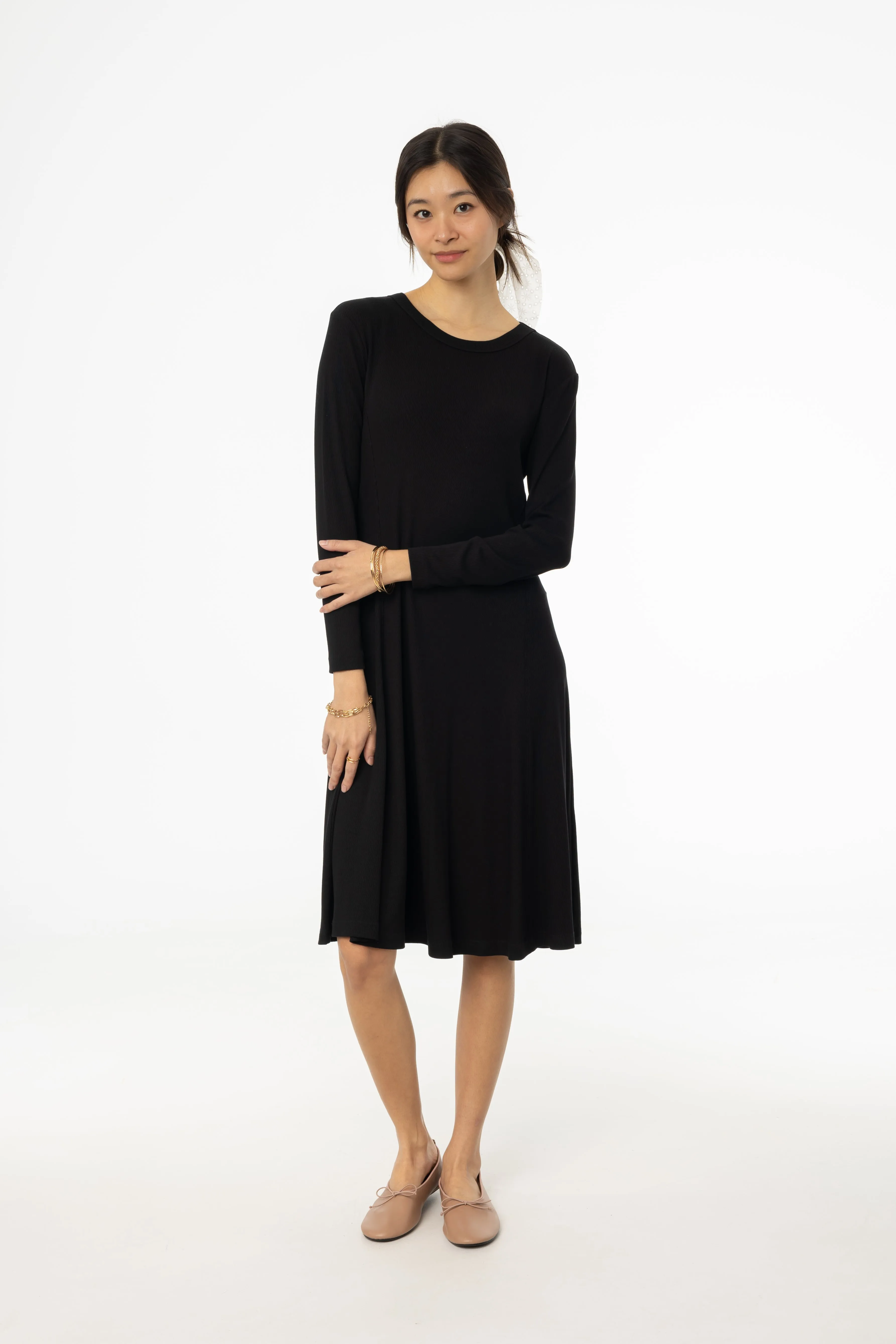 Black Stitched Flare Dress Classic Comfort