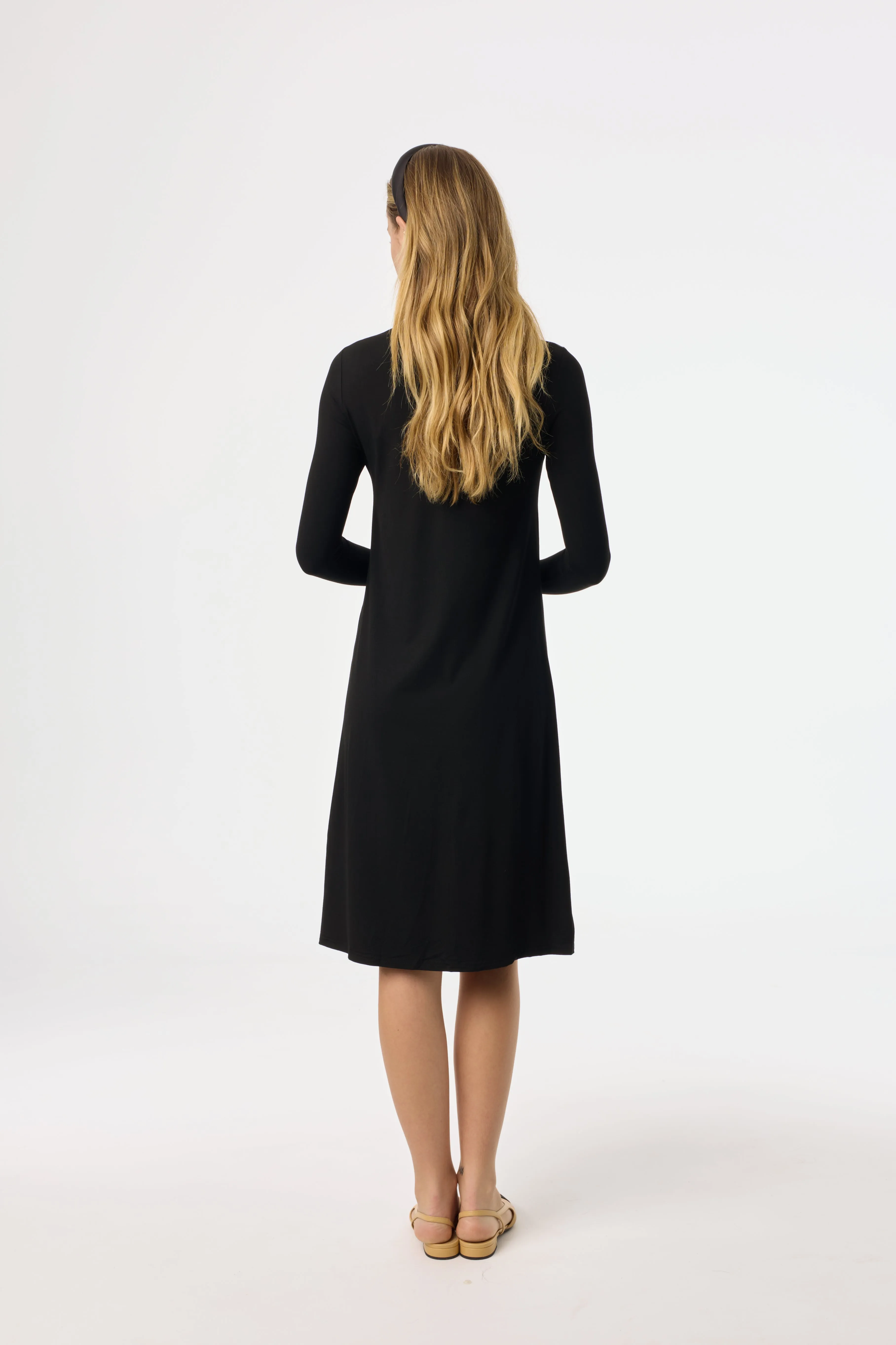 Black Turtleneck Dress Short Sleeve Outdoor Scene