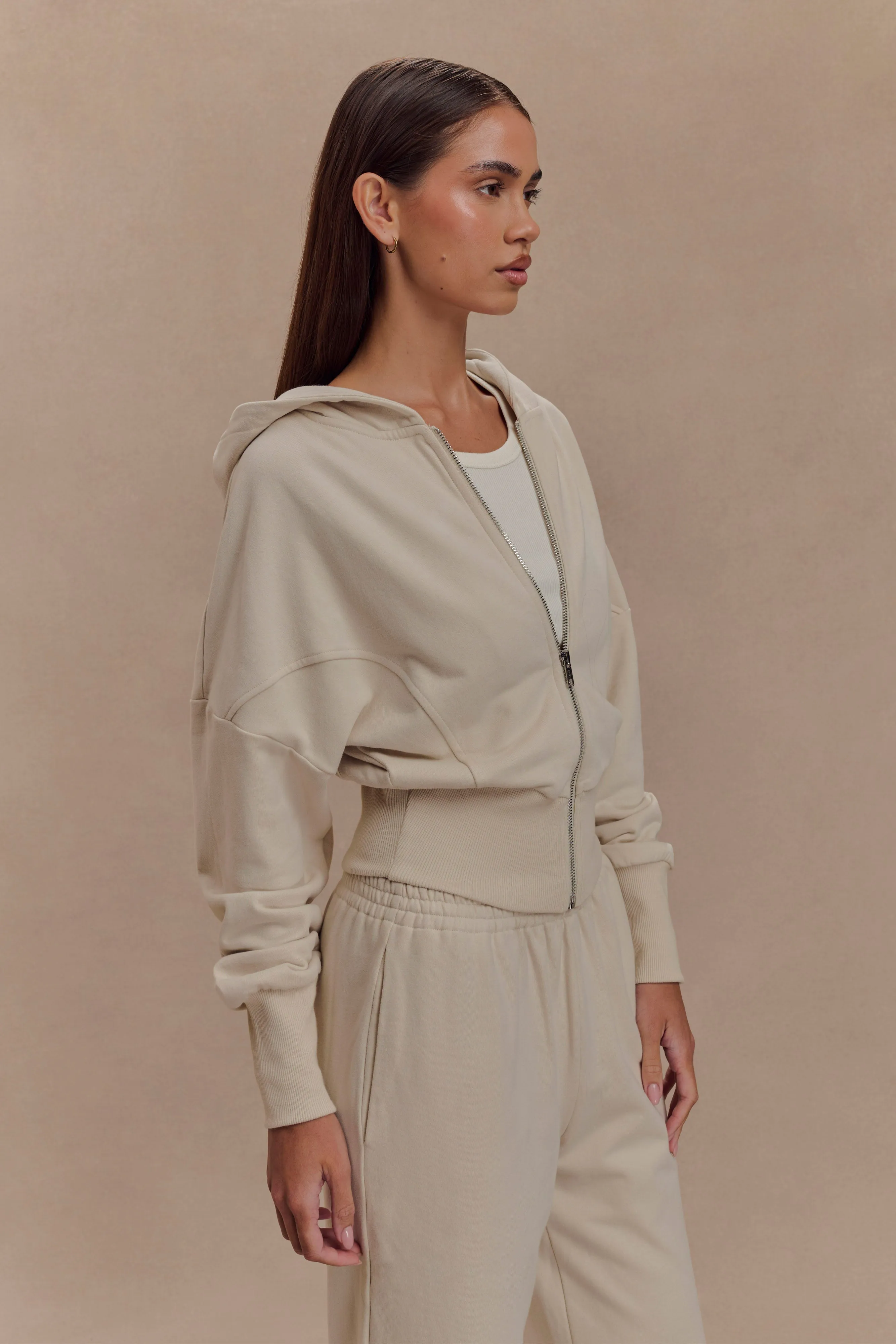 Blake Zip Front Hoodie - Stone Layered Fit