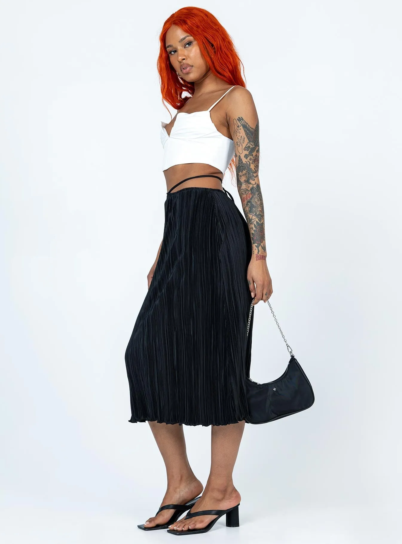 Everyday Line Matte Texture Blanca Midi Skirt Black