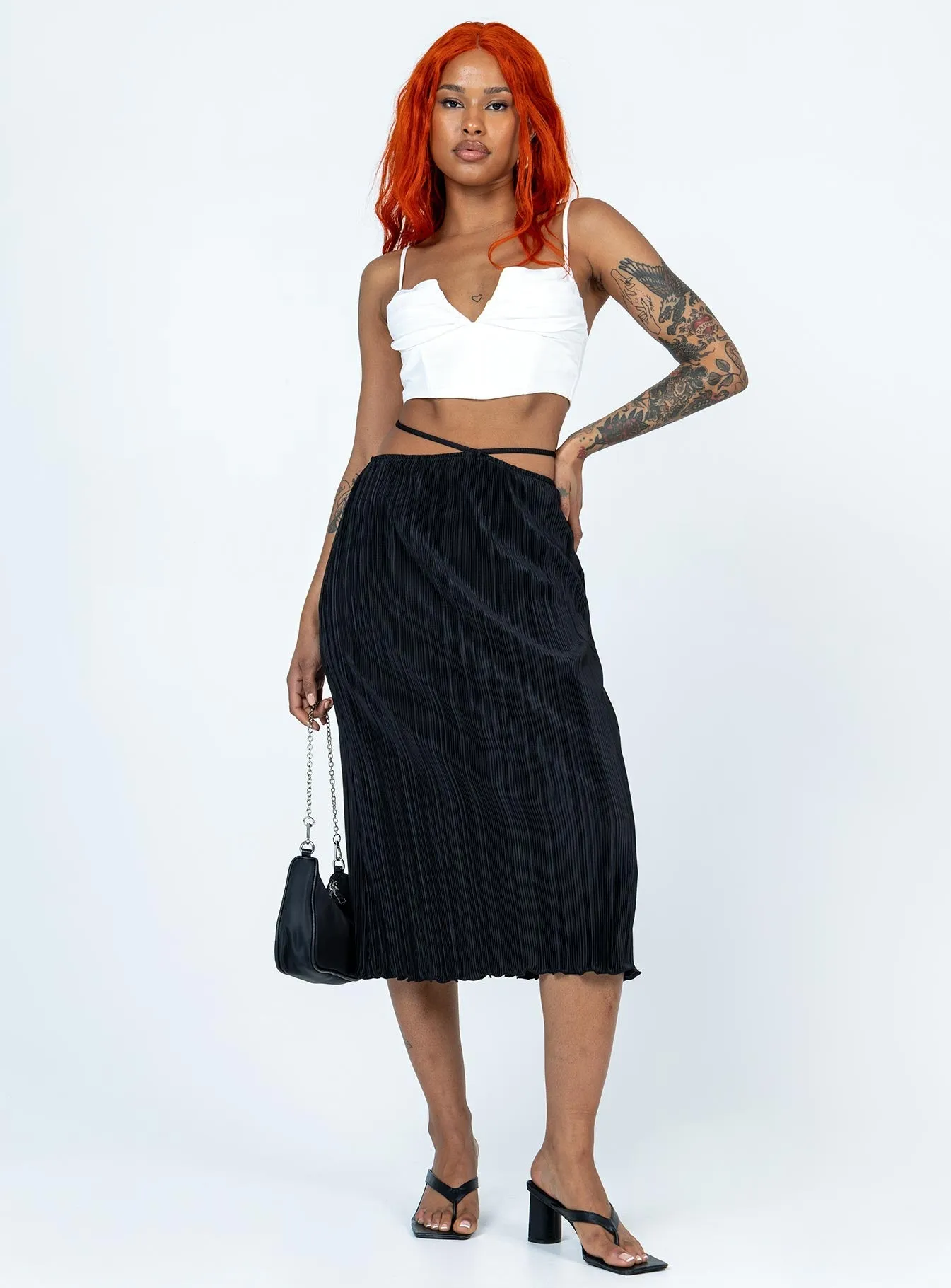 Sharp Look Double Layer Construction Blanca Midi Skirt Black