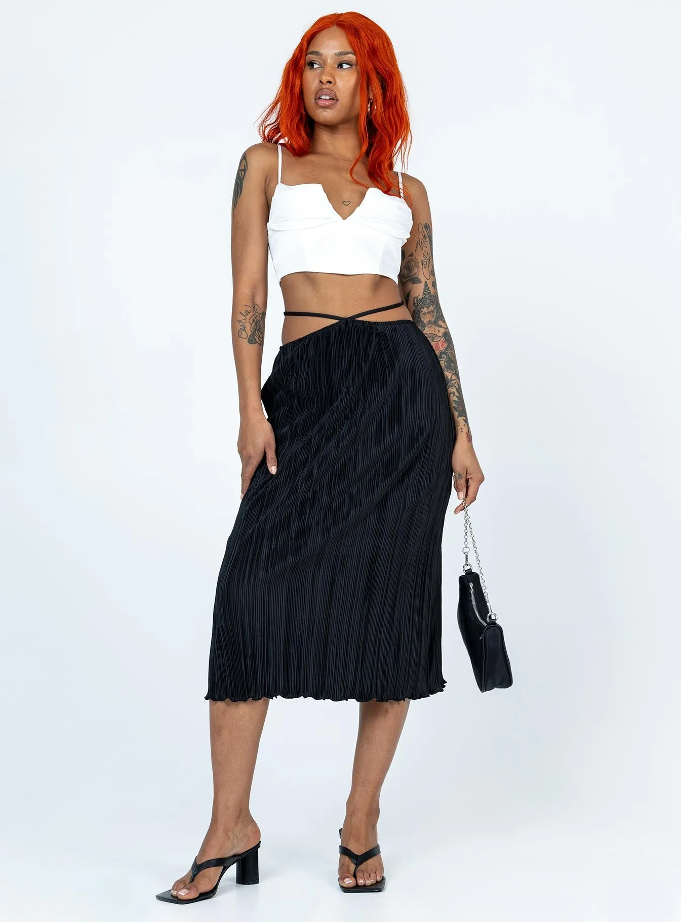 Blanca Midi Skirt Black Smart Texture Clean Style