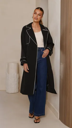Blanca Trench Coat - Black Moisture Wicking Fabric Water Resistant Shell