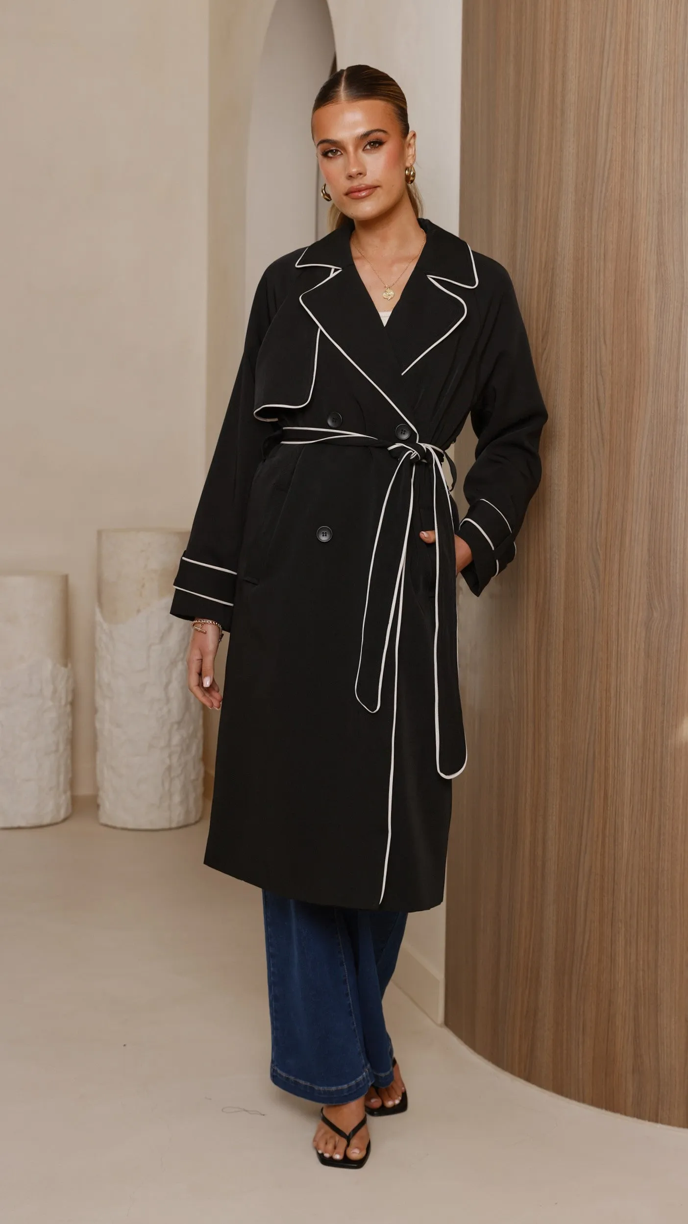 Blanca Trench Coat - Black Wet Wicking Wrinkle Free Texture