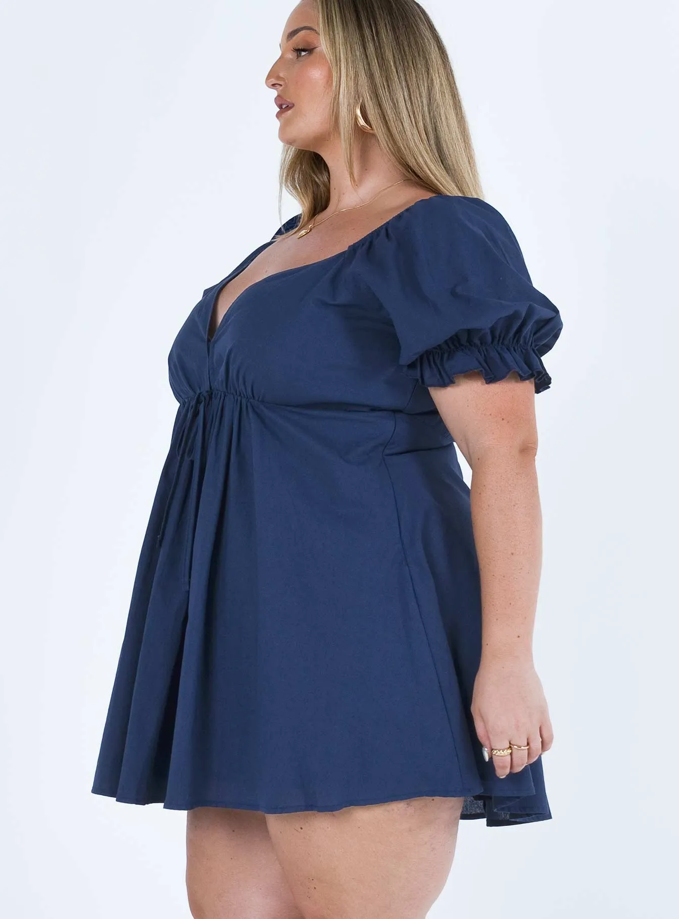 Blissful Mini Dress Navy Curve Romantic-Detail Dreamy Flow
